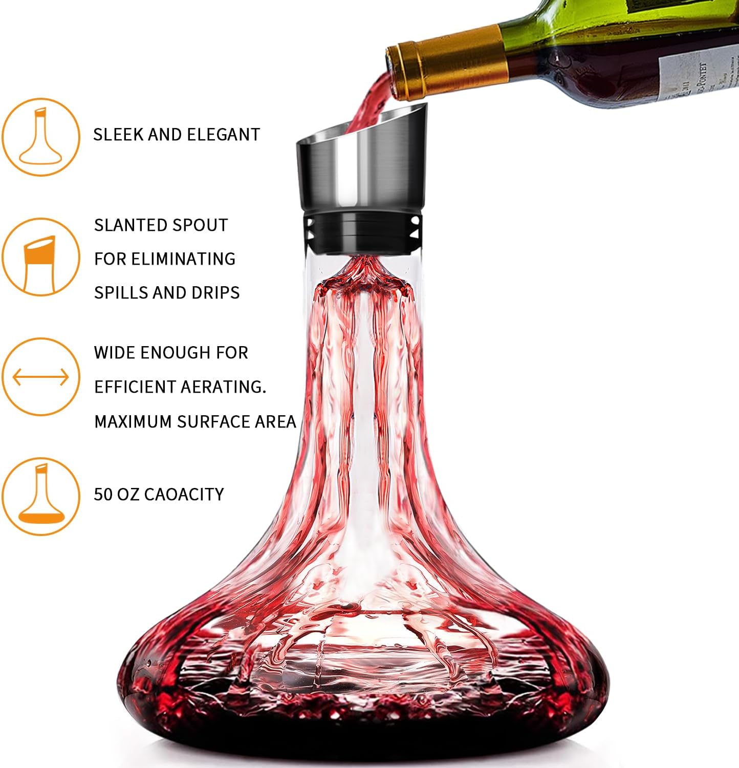 Wine Decanter Built-in Aerator Pourer, 1500ml /50oz Wine Carafe with Aerator,Cleaning Beads and Cork Ball,100% Lead-free Crystal Glass Red Wine Aerator, Wine Gift for Men, Wine Accessories