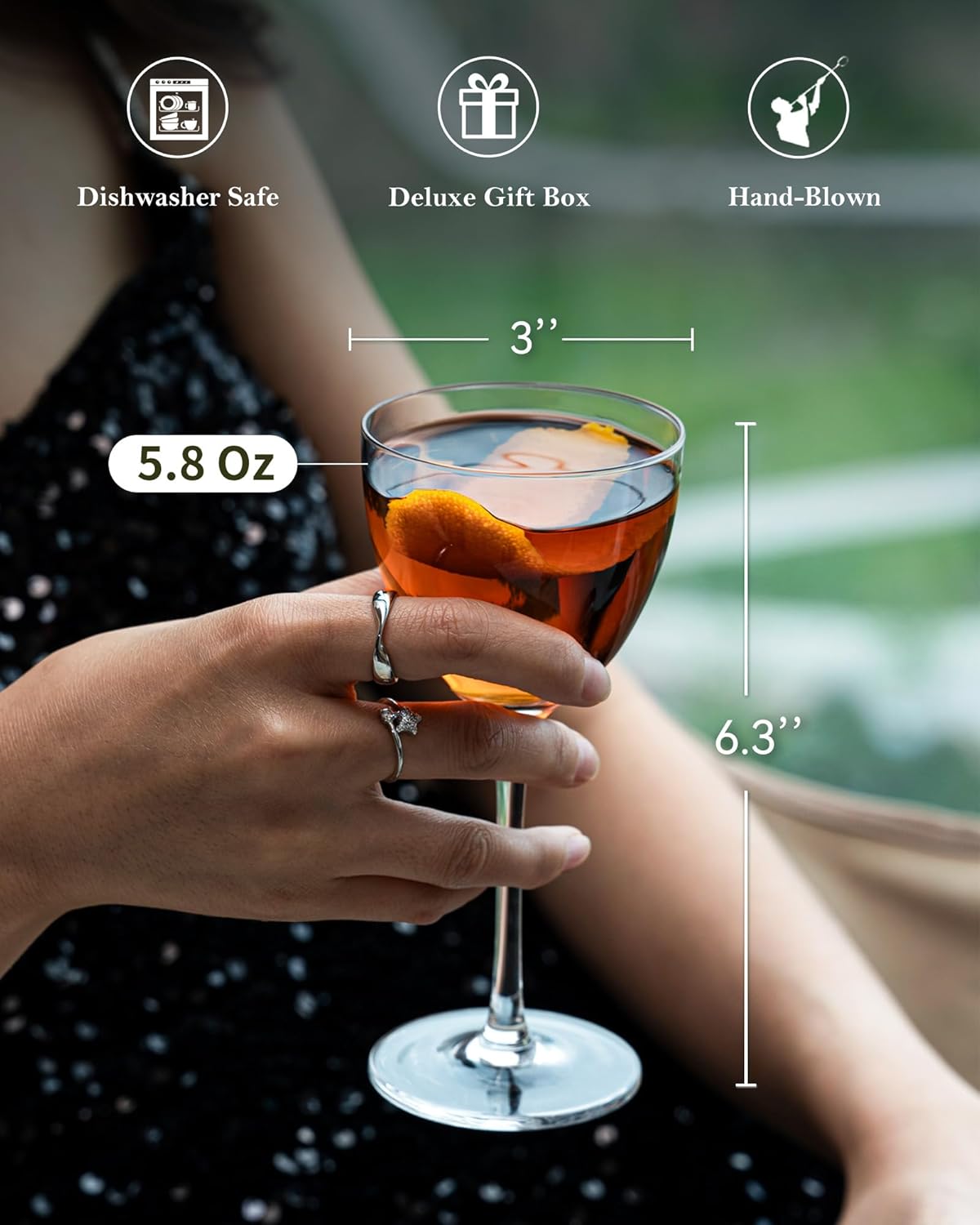 GIHOP Nick and Nora Cocktail Glasses, 5.8Oz Hand Blown Martini Glasses Set of 6, 100% Lead-Free Craystal Coupe Glassware, Small Cocktail Glasses for Manhattan, Cosmopolitan, Espresso with Gift Box
