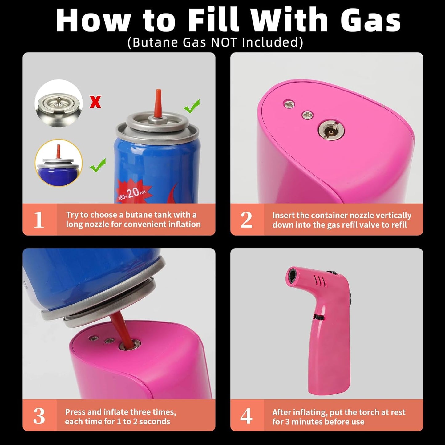 Butane Torch,Refillable Blow Torch for Cooking,Adjustable Flame Creme Brulee Torch,Safety Lock for Cooking,Butane Gas not Included (PINK)
