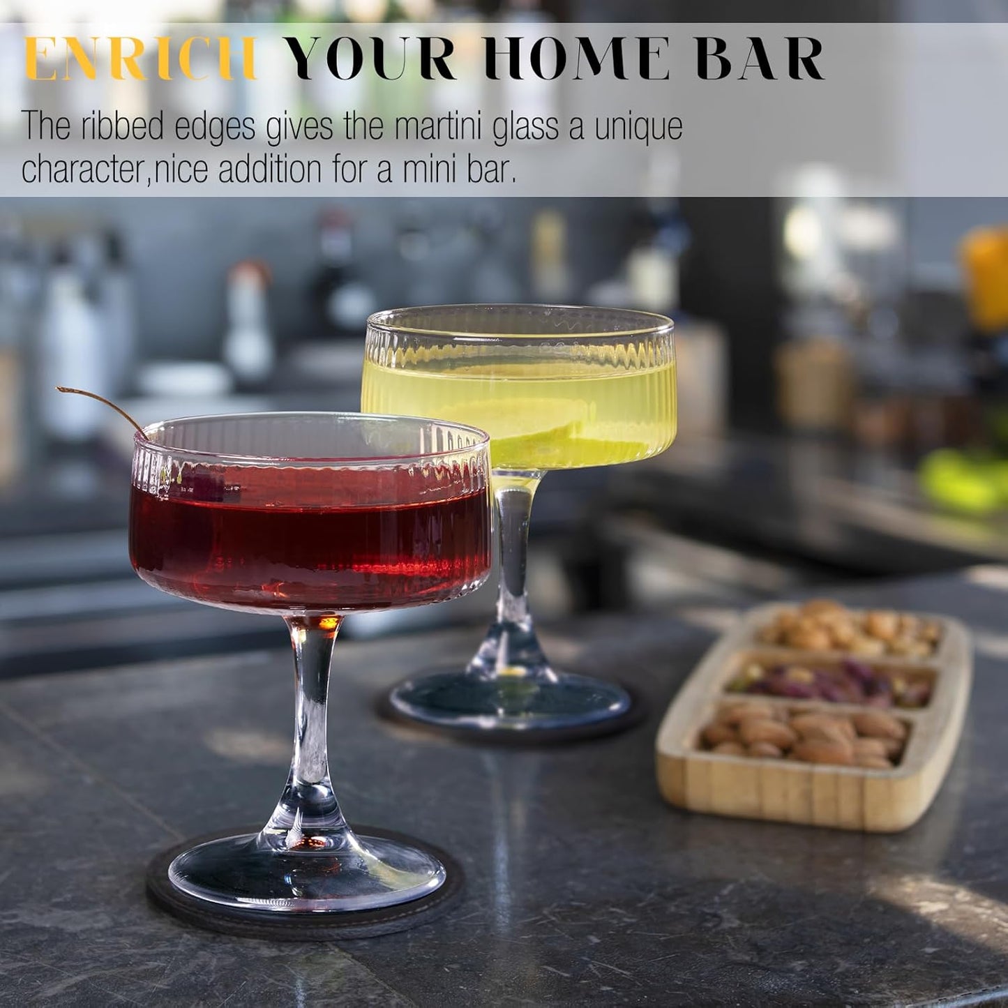 LUNA & MANTHA Martini Glasses, Martini Cocktail Glasses for Margarita, Manhattan, Cosmopolitan, Espresso, Home Bar, Evening Parties, Birthdays, Housewarming Gift,Coupe Set of 6 10oz