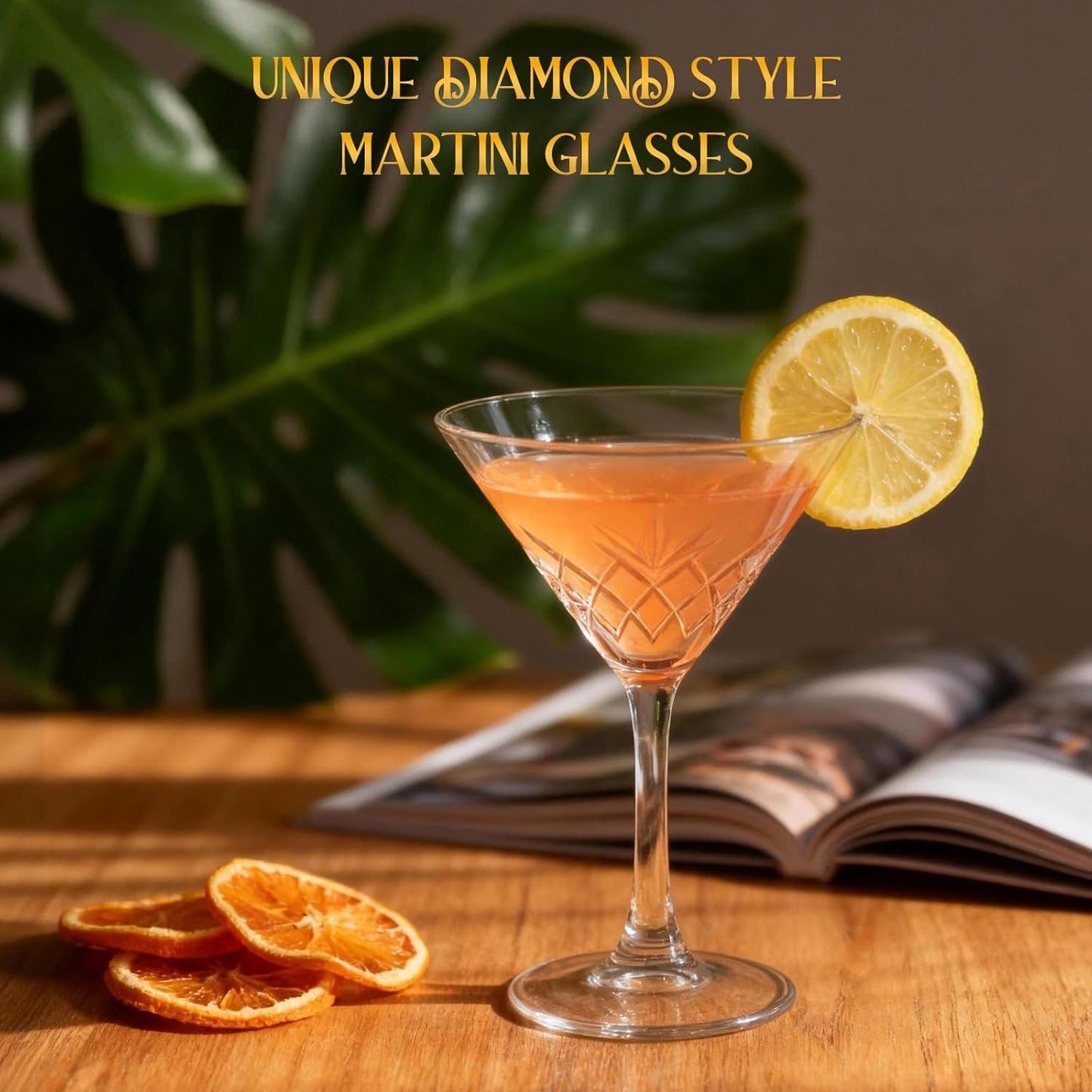 Martini Glasses Set of 4, Diamond Style Classic Crystal Glass Cocktail Glasses with Exquisite Box, Clear Hand Blown Coupe Glasses for Drink, Martini, Espresso Martini, Home Bar