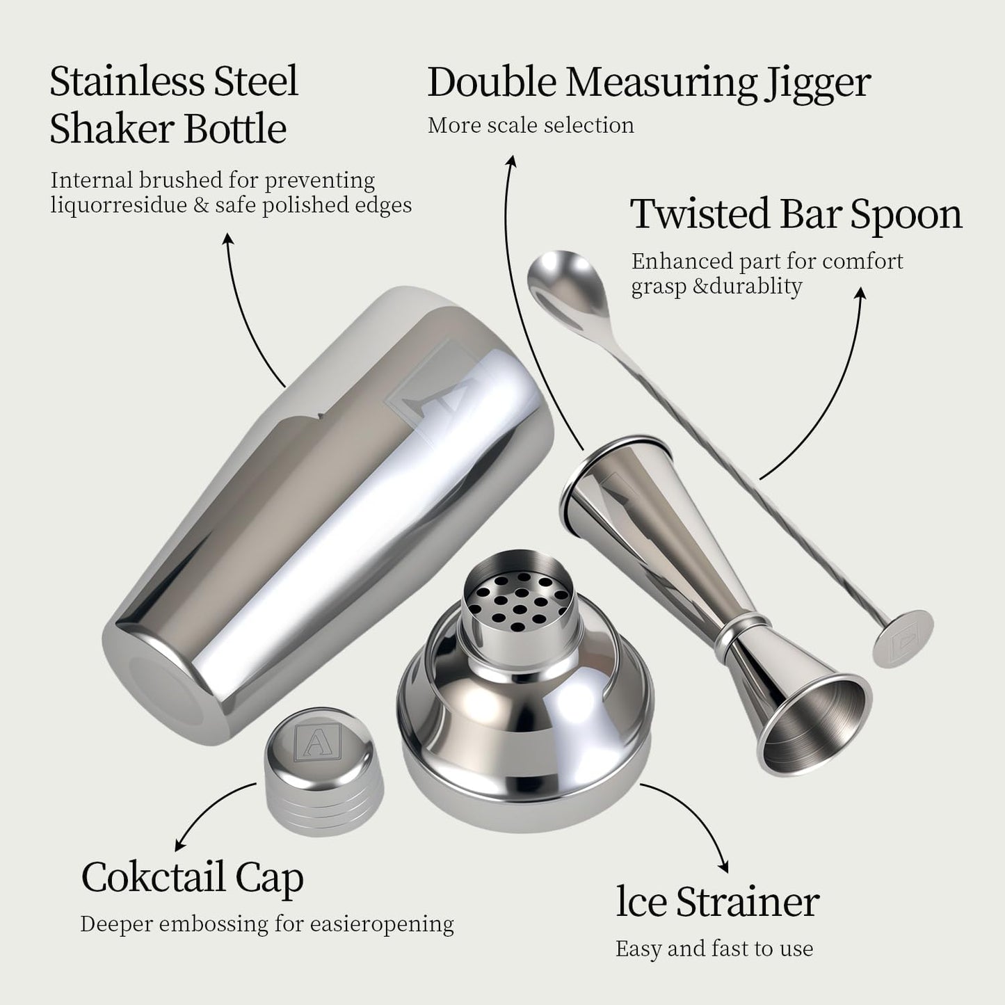 24oz Cocktail Shaker Set with 1 oz 2oz Jigger - Monogramm Initials Martini Shaker Set - 304 Stainless Steel Bar Shaker for Margarita,Mojito-Personalized Gift for Friend,Husband-K