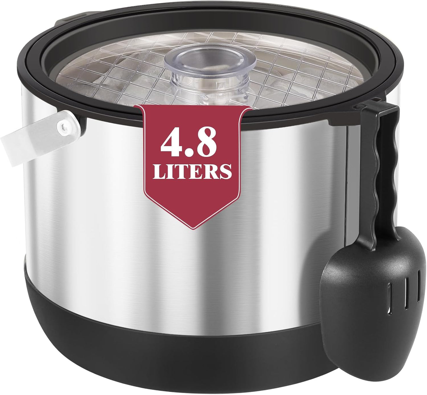 5QT/4.8L Insulated Ice Bucket for Parties, Large Capacity Double-Wall Beverage Bucket with Scoop & Lid for Champagne, Wine, Cocktail (Black)