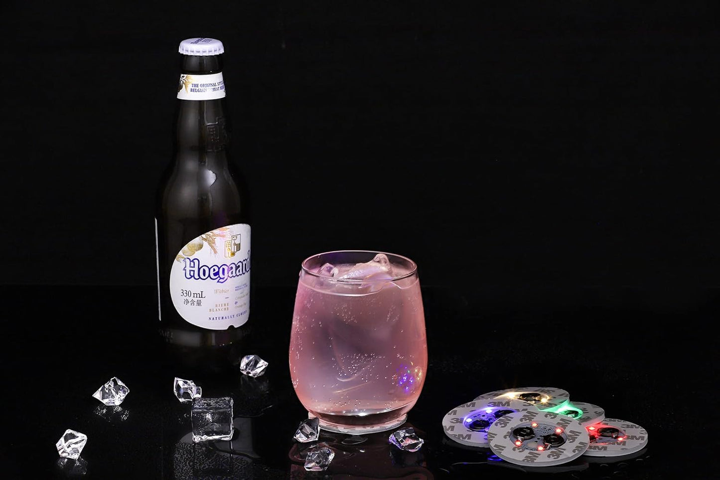 HANCIRCLE LED Coaster Blue,12 Pack Light Up Coasters,LED Sticker Lights,Wine Bottle Lights,for Drinks,Bar Accessories,Party,Wedding