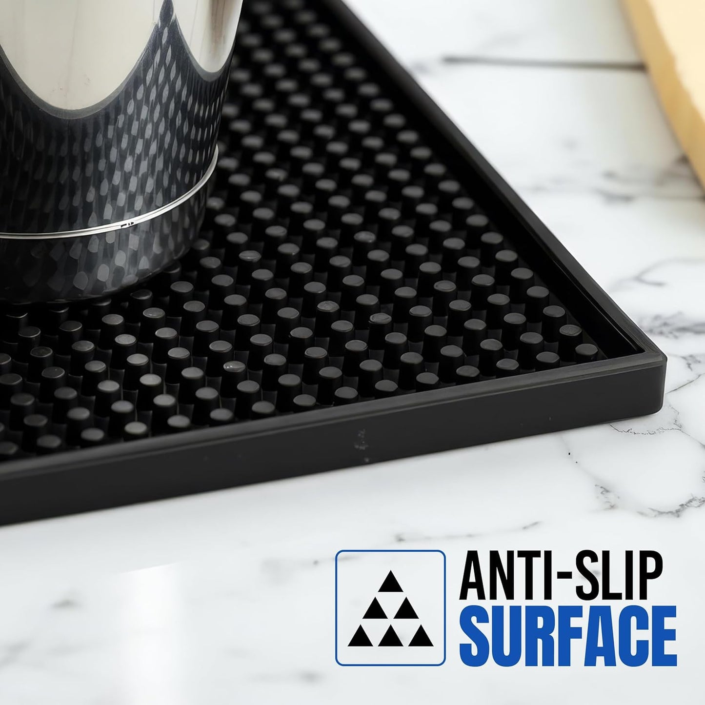 Commercial Standard Bar Mats 4 Pack, 18 x 12 Inch Rubber Non Slip Service Mats for Cocktail Mixing, Coffee Bar Drying, Dish & Countertop Protection for Bars & Cafes (Black)