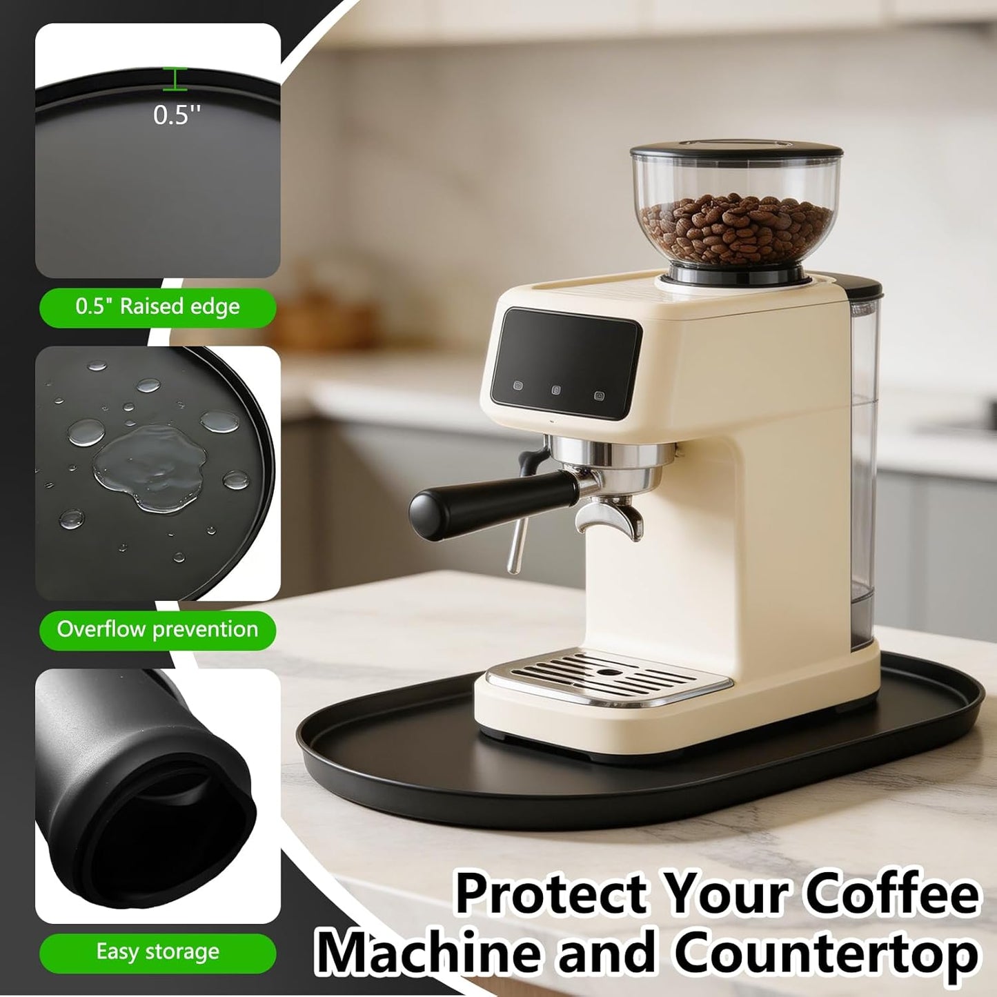 Silicone Coffee Mat with Raised Edges, 19''x11'' Bar Mat for Countertop, Leak-Proof, Heat-Resistant Coffee Maker Mat - Fit for Coffee Maker/Espresso Machine, Stand Mixer, Ice Maker, Black