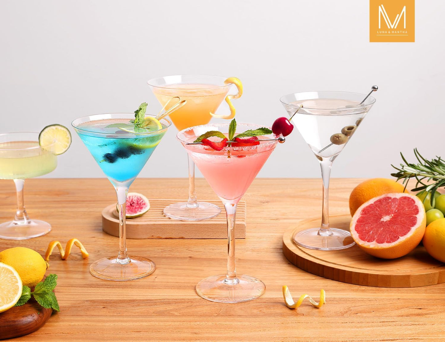 LUNA & MANTHA Martini Glasses, Martini Cocktail Glasses for Margarita, Manhattan, Cosmopolitan, Espresso, Home Bar, Evening Parties, Birthdays, Housewarming Gift,Stemmed Set of 4 9oz