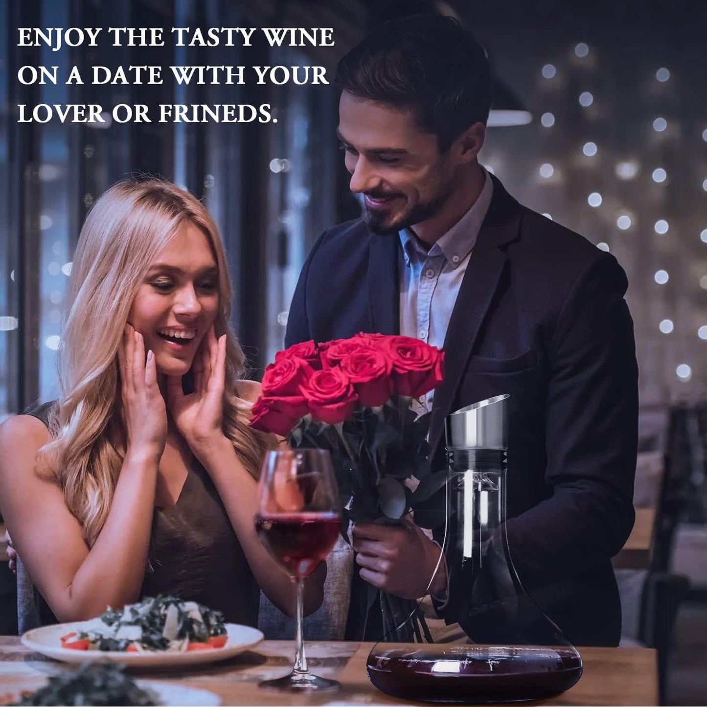 Wine Decanter Built-in Aerator Pourer, 1500ml /50oz Wine Carafe with Aerator,Cleaning Beads and Cork Ball,100% Lead-free Crystal Glass Red Wine Aerator, Wine Gift for Men, Wine Accessories