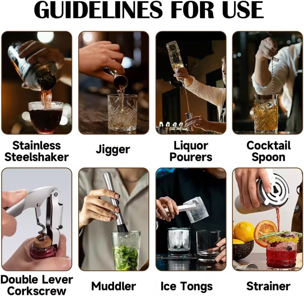 Bartender Kit 11-Piece Cocktail Shaker-Muddler for Cocktails 25oz Boston Shaker-Bar Accessories with Stylish Bamboo Stand Mix Drink Shaker kit Perfect Martini kit with Cocktail Recipes
