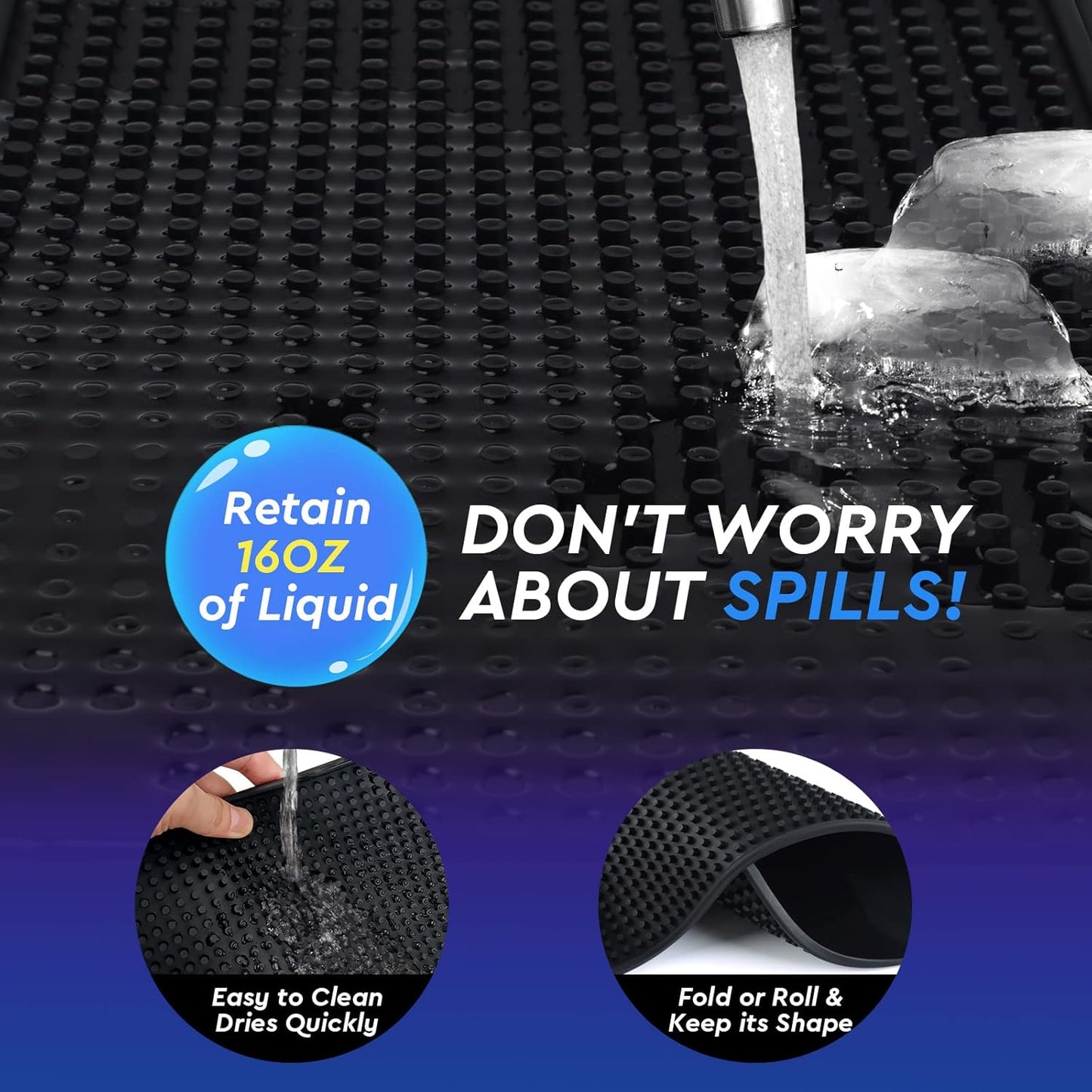 Bar Mat Set for Countertop, 3 Pack Rubber Bar Mats for Coffee Bar, Kitchen, Bartending, Espresso & Dish Drying, Non-Slip Rubber Mat with Deep Prongs Helps Contain Spills, Durable Black Bar Accessories