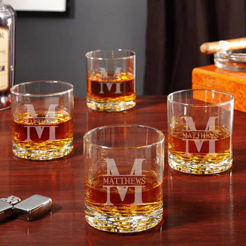 Personalized Whiskey Glasses Set of 4, Custom Engraved Bourbon Rocks Glasses, Customized Whiskey Gifts for Men by Home Wet Bar