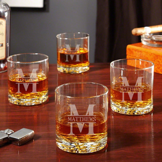 Personalized Whiskey Glasses Set of 4, Custom Engraved Bourbon Rocks Glasses, Customized Whiskey Gifts for Men by Home Wet Bar