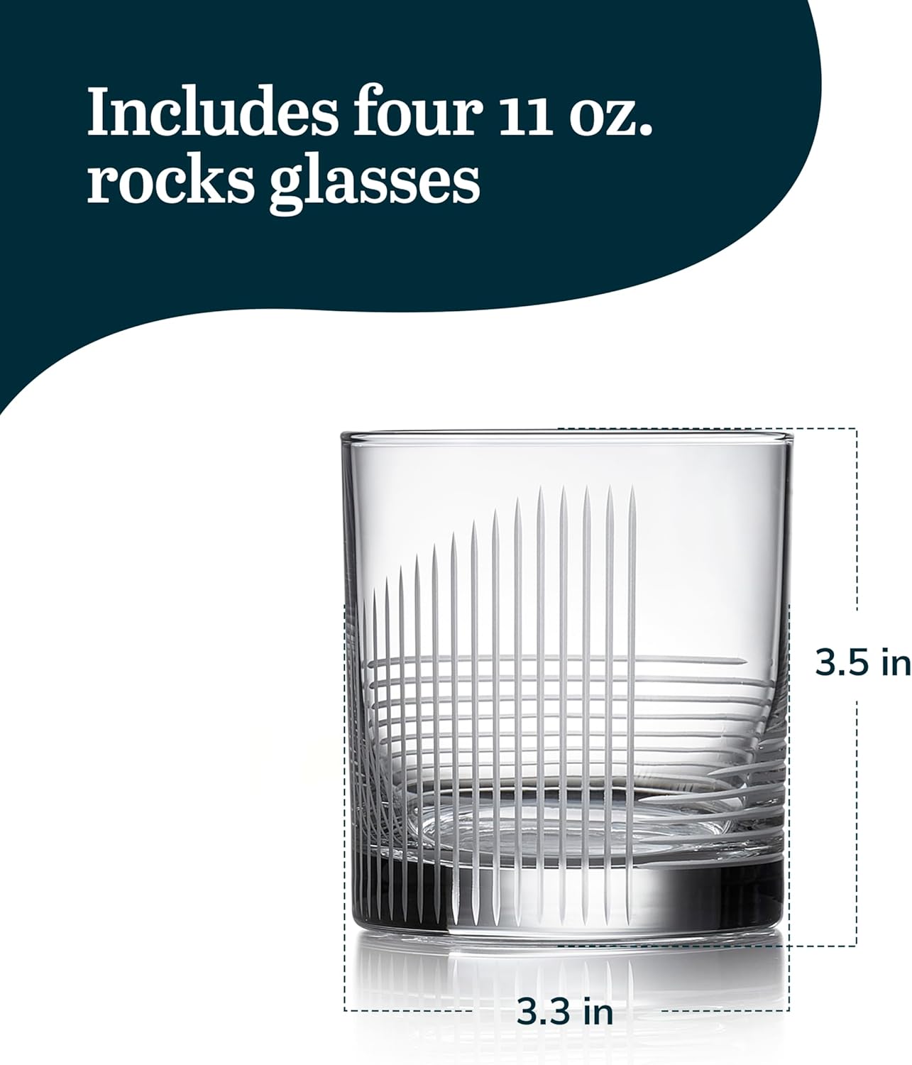 Libbey Cut Cocktails Rocks Glasses Set, Clean, Linear Glassware Drinking Glasses Set of 4, Dishwasher Safe Glasses for Weddings, Birthdays, and More