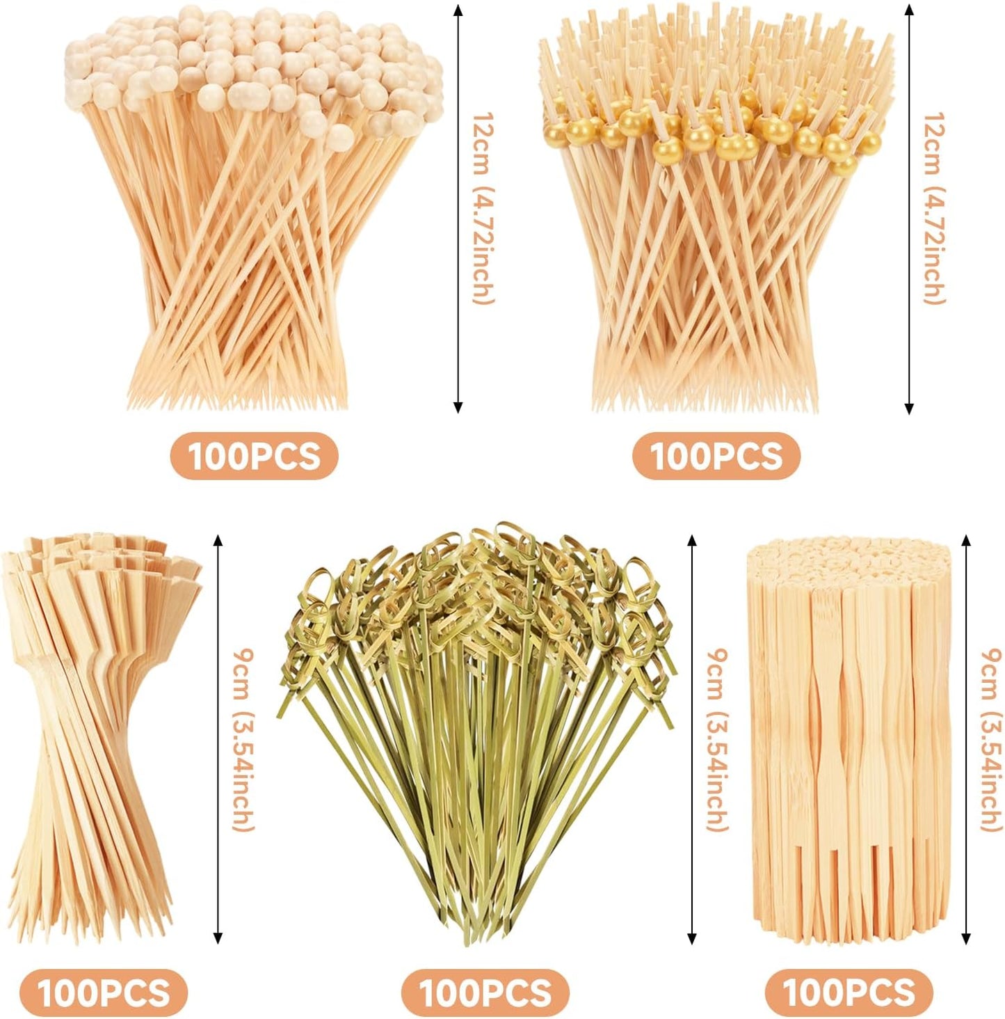 500PCS Cocktail Picks Bamboo Skewers for Appetizers, Fancy Toothpicks for Appetizers, 4.7" Eco-friendly Natural Bamboo Cocktail Sticks for Party Drinks Food, Charcuterie Boards Accessories