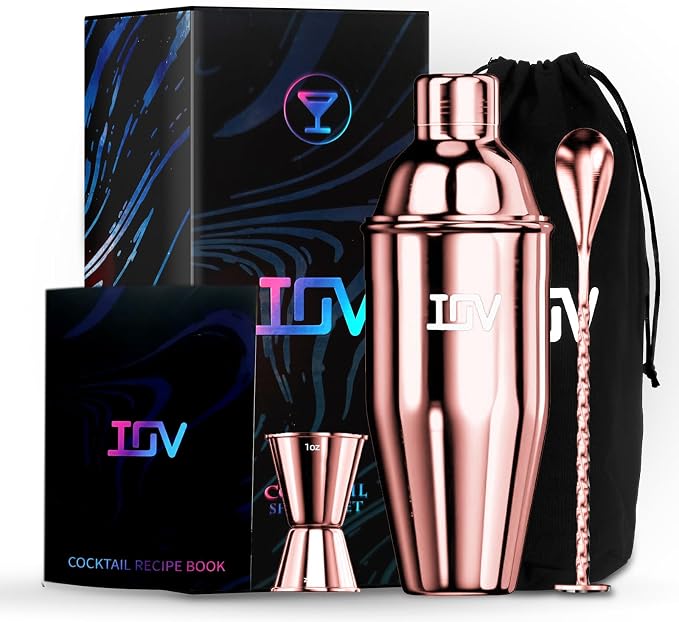 IOV Cocktail Shaker Bar Set, 24oz Martini Shaker with Built-in Strainer, Bar Tool Kit with Recipes Booklet, Professional Stainless Steel Large Bartender Drink Shaker Margarita Alcohol Mixer-Rainbow - B0DCVBQ4GS