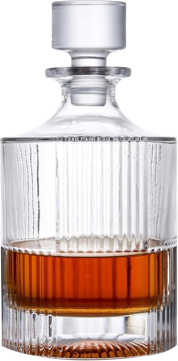 Lily's Home Glass Decanter with Stopper - 26 Oz Whiskey Decanter for Bourbon, Brandy & Scotch - Elegant Round Design, Lead-Free Crystal Glass - Gift for Men, Dad, Whiskey Lovers - B0D59V7XTH