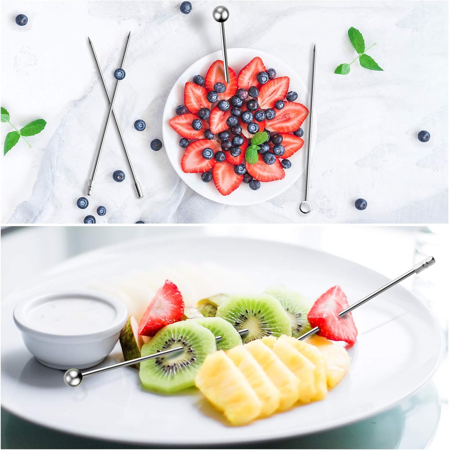 Cocktail Picks Stick, 20Pcs Stainless Steel Martini Picks, Reusable Metal Cocktail Skewers Olives Appetizers Bloody Mary Brandied