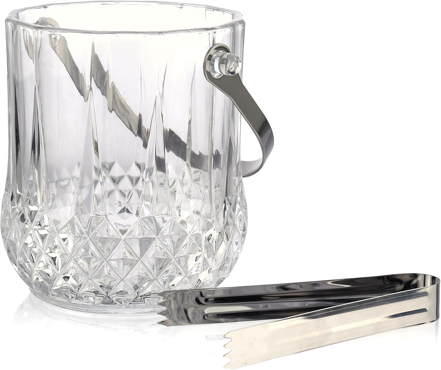 Glass Ice Bucket with Handle & Tongs - 37oz Capacity, Clear, Serving Tongs