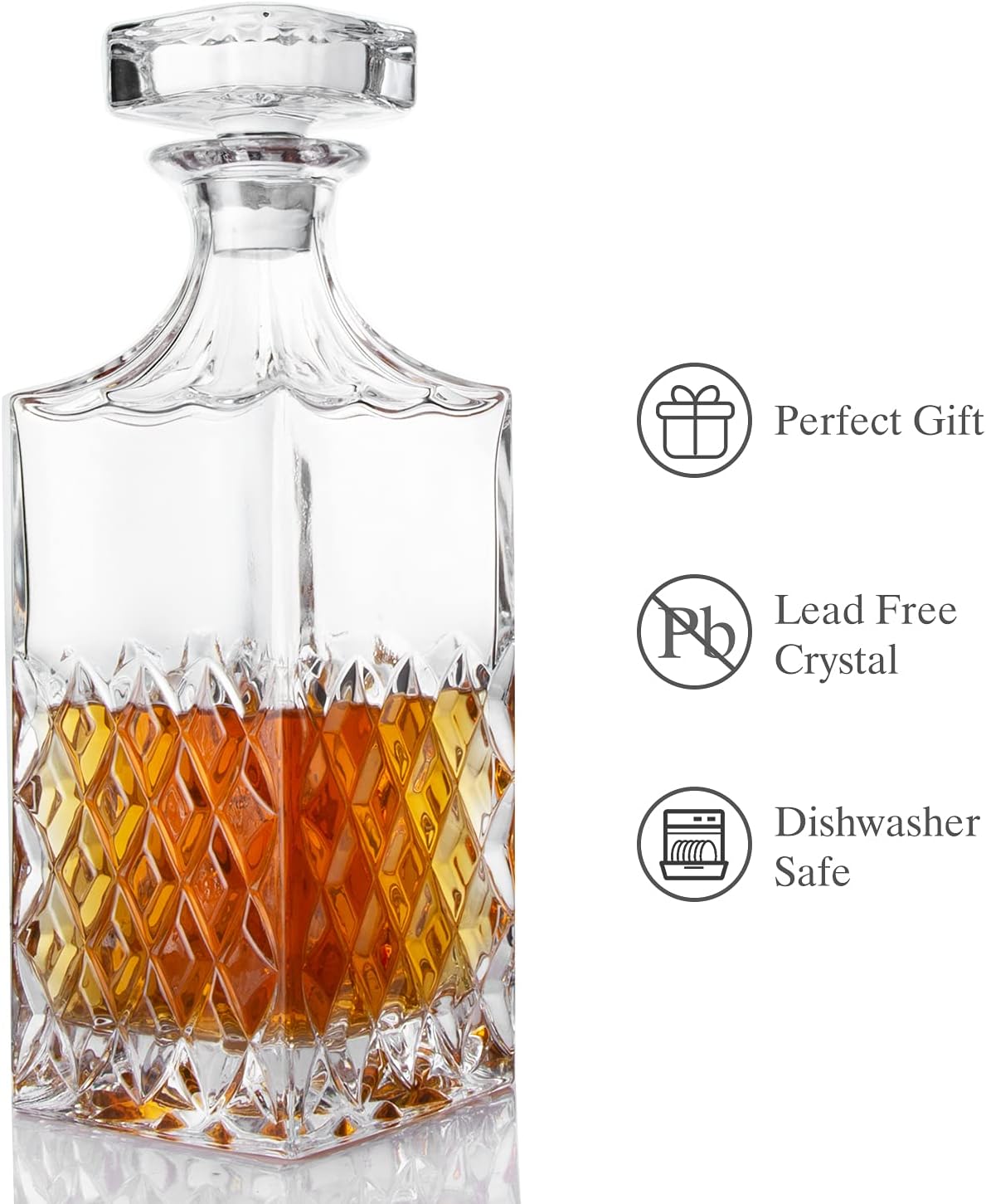 LIGHTEN LIFE Whiskey Decanter 29oz, Crystal Whiskey Decanter with Stopper, Non-Lead, 828ml, Clear, Durable, Dishwasher Safe, Classic European Design, Gift Box Included, Bourbon, Liquor Whisky