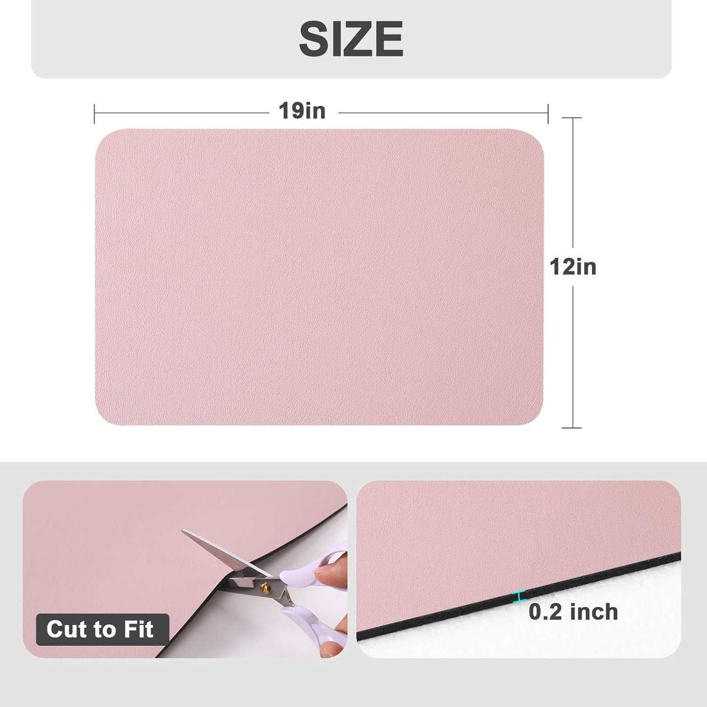 Ecotrim Absorbent Coffee Mat , Stain Hiding PU Leather Surface, Non-Slip Natural Rubber Backing, Quick Dry Mat for Espresso Machine, Kitchen Counter ,Pink | 12" x 19"