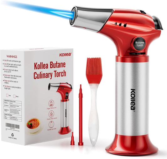 Kollea Creme Brulee Torch, Refillable Butane Torch Lighter, Kitchen Torch Food Torch with Safety Lock & Adjustable Flame for Baking, Crafts, BBQ (Gas Not Included)