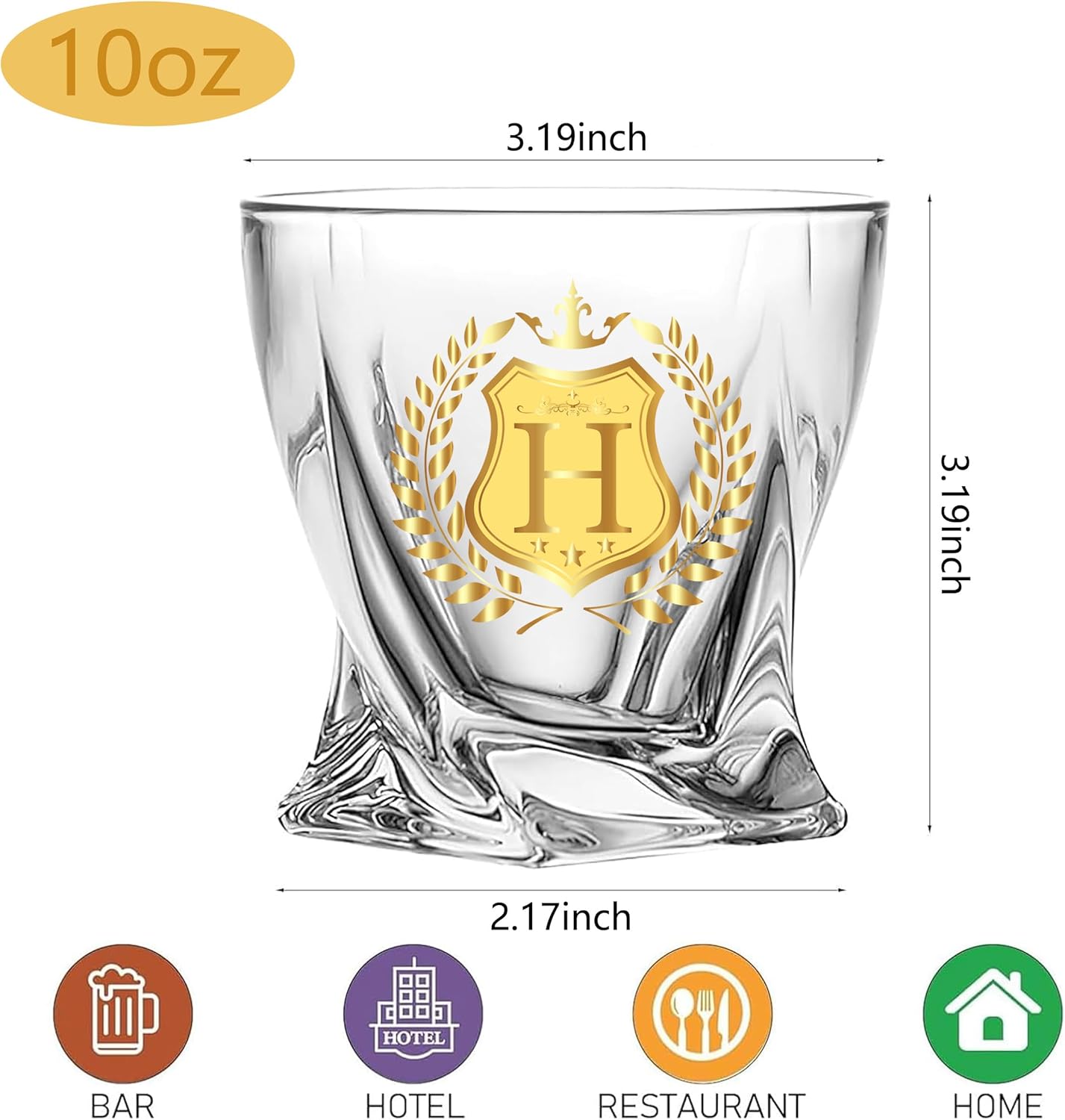 Monogrammed Whiskey Glass Gift Initial Letter H Gift for Man Woman Personalized A-Z Wine Glasses Gifts Package with Whisky Glass and Greeting Card for Men or Women