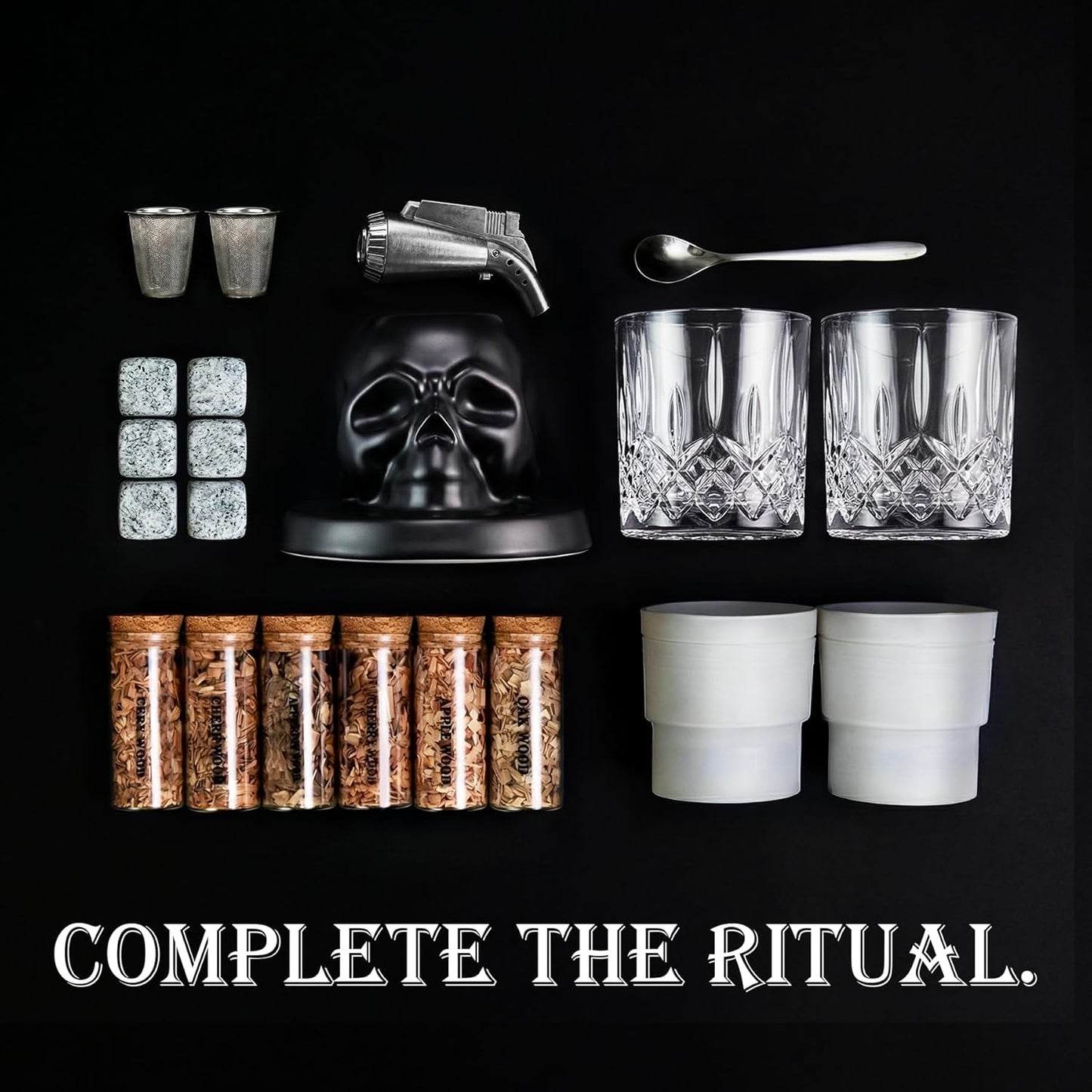 Whiskey Smoker Kit with Torch – Ceramic Skull Old Fashioned, Bourbon & Cocktail Drink Smoker – Unique Valentines Day Gifts for Men, Husband, Boyfriend & Him – Cool Bar Accessories & Gadgets Set