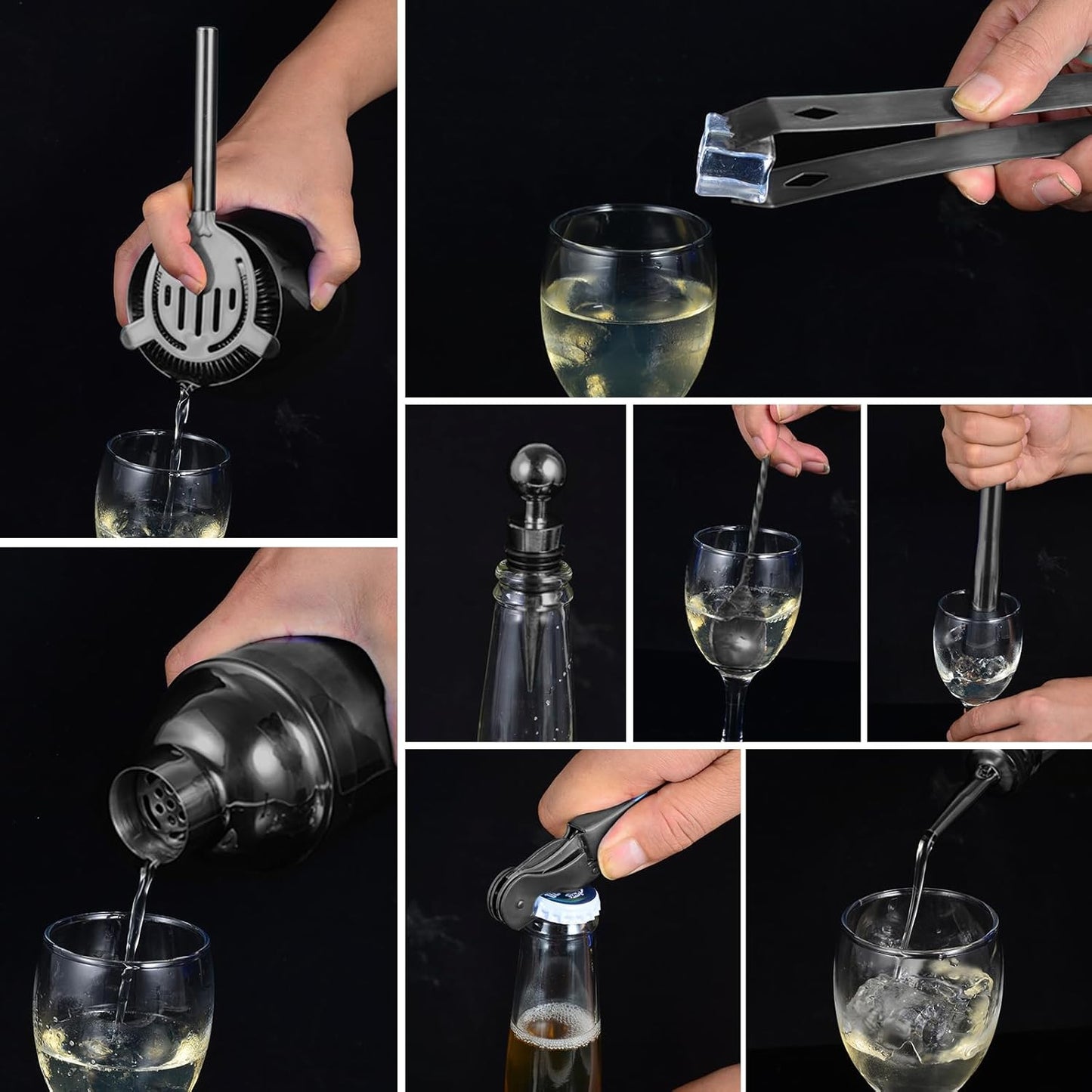 Safring Bartender Kit with Stand, 12-Piece Bar Set | 24oz Cocktail Shaker Set for Drink Mixing, Martini Shaker Set with Bar Tools, Recipes Booklet | Fun Housewarming Gift (Black)