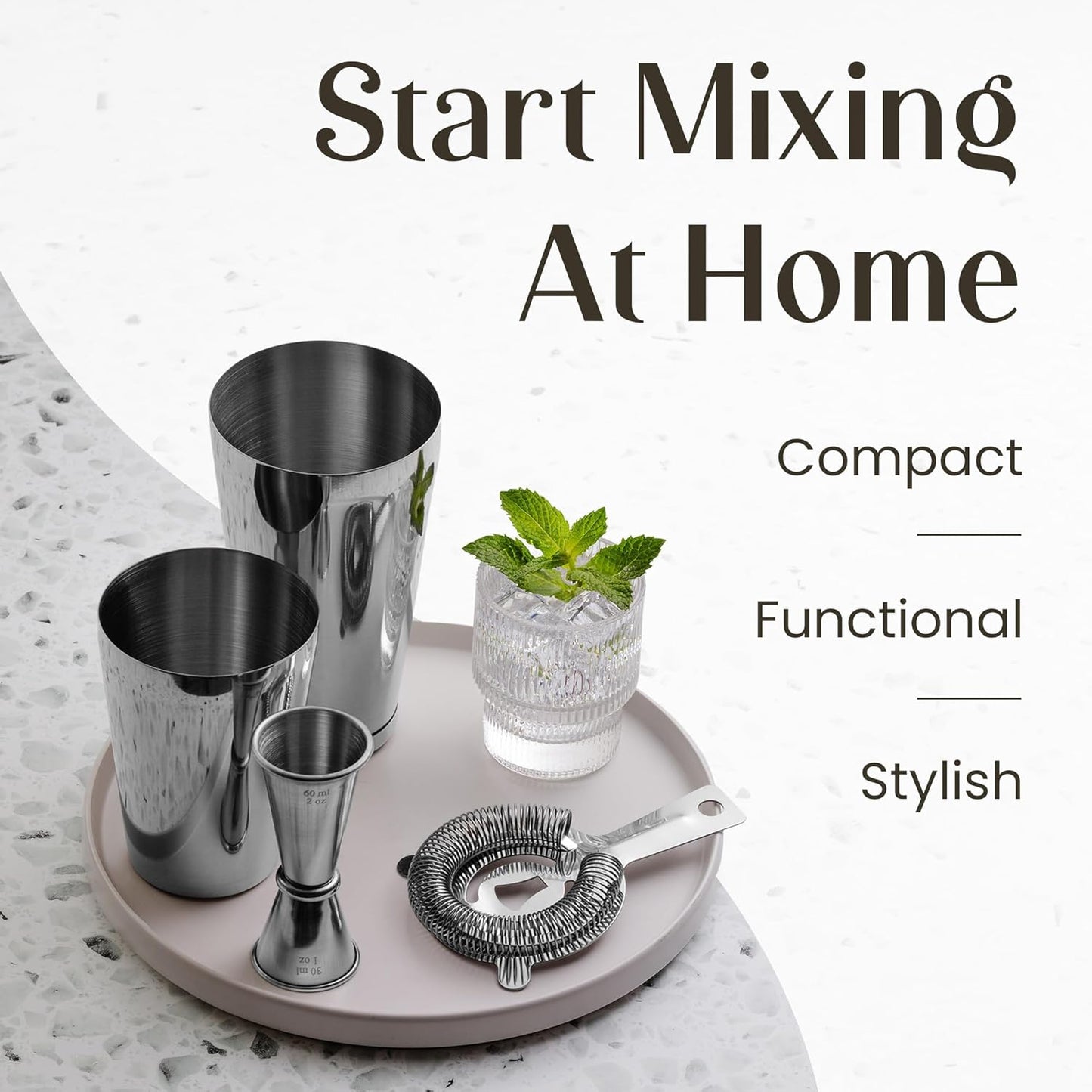 Mixology & Craft Boston Shaker Set with Weighted Martini Mixers, Strainer, Japanese Jigger, Leak-Proof Silver Finish, Exclusive Recipe Cards – Ideal Bar Tools Gift for Home Or Professional Use