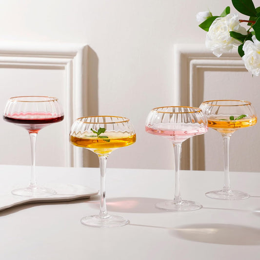 Lysenn Coupe Glasses Set of 4 - Premium Hand Blown Martini Glasses - Perfect for Cocktail and Champagne – 8.45 oz, Gold Rim - Coupe Glasses - Gold Rim