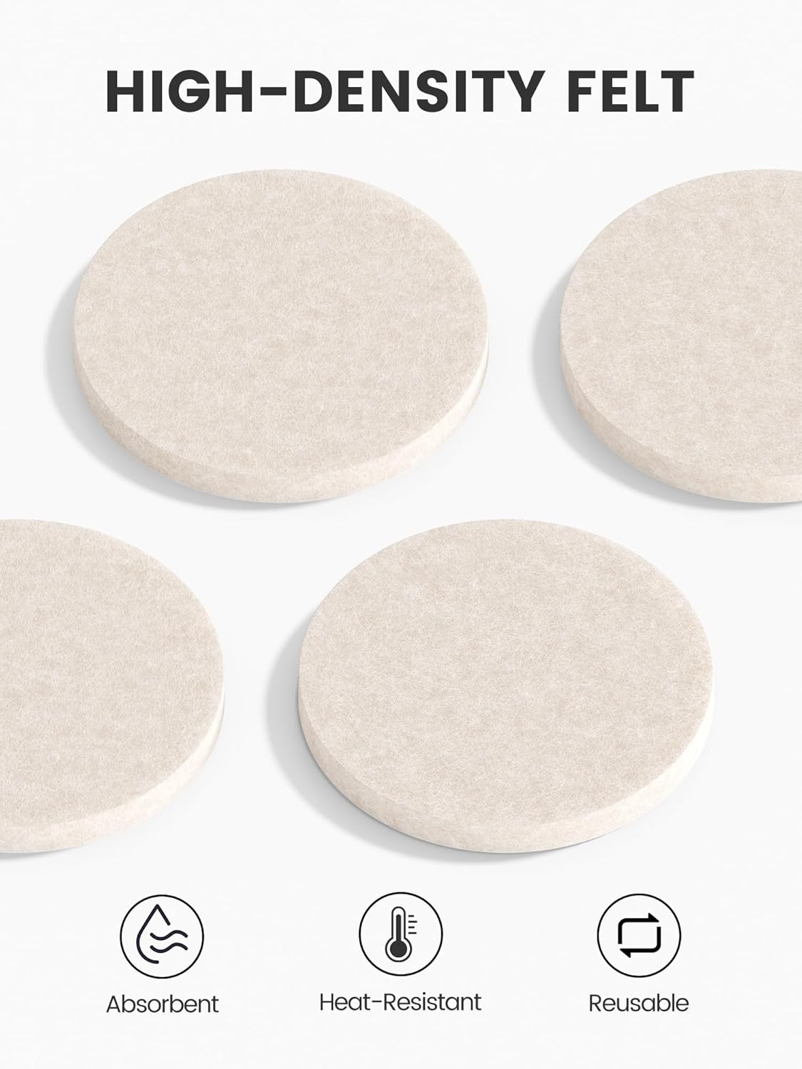 Fluxynara Felt Coasters for Drinks, Set of 8 Absorbent Coasters with Holder, Heat-Resistant & Reusable Round Design for Coffee Table & Living Room, 3.92 Inch, Oatmeal