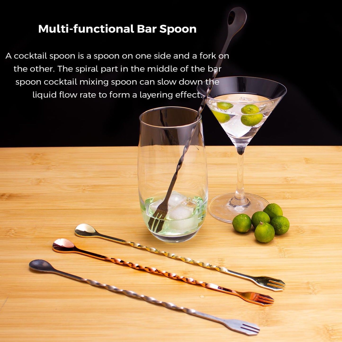 Muddler for Cocktails, 10 Inches Bar Mixing Spoon, 8 Inches Muddler - Premium 2 Piece Gold Cocktail Muddler for Drinks