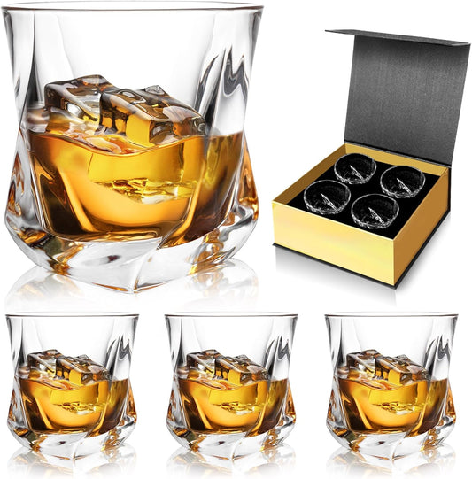 Whiskey Glasses, 7 oz Bourbon Glasses Set of 4 Square Bottom, Old Fashioned Glass for Drinking Cocktail Scotch Cognac, Luxury Whiskey gift for Men,Festival Gift