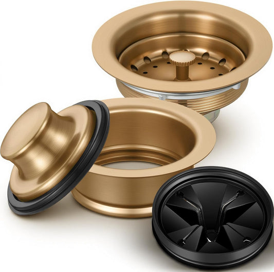 Norme 5 Pcs 3-1/2 Inch Kitchen Sink Drain Strainer Assembly Garbage Disposal Flange Stopper Plug Garbage Disposal Splash Guard Stainless Steel Sink Drain Strainer Replacement Kit(Champagne Bronze)