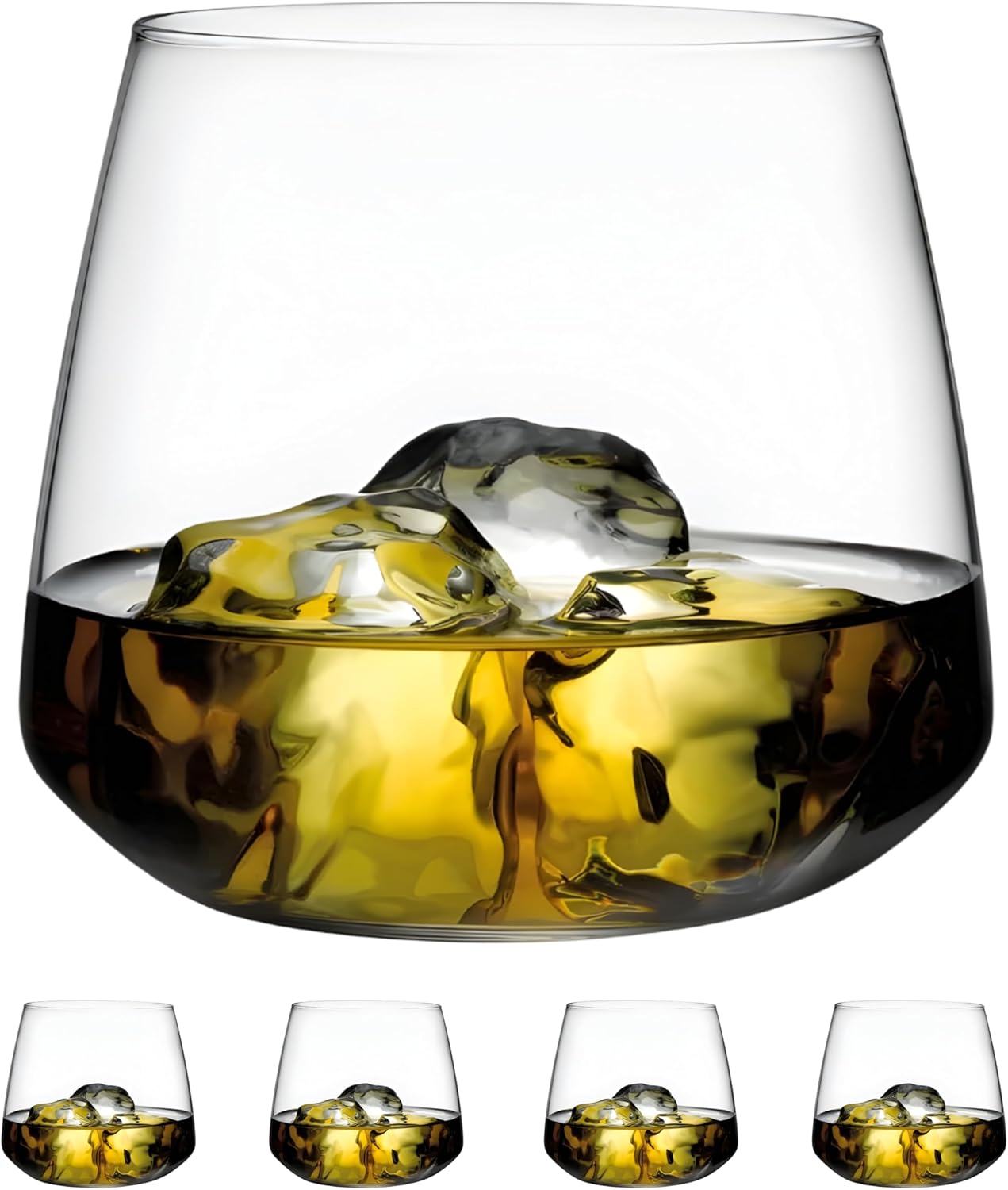 NUDE Whiskey Glasses Set of 4 – Mirage 13 oz Lead-Free Crystal Rocks Glasses for Whisky, Scotch & Bourbon – Tapered Rim, Dishwasher Safe, Modern Bar Tumblers Luxury Gift Set