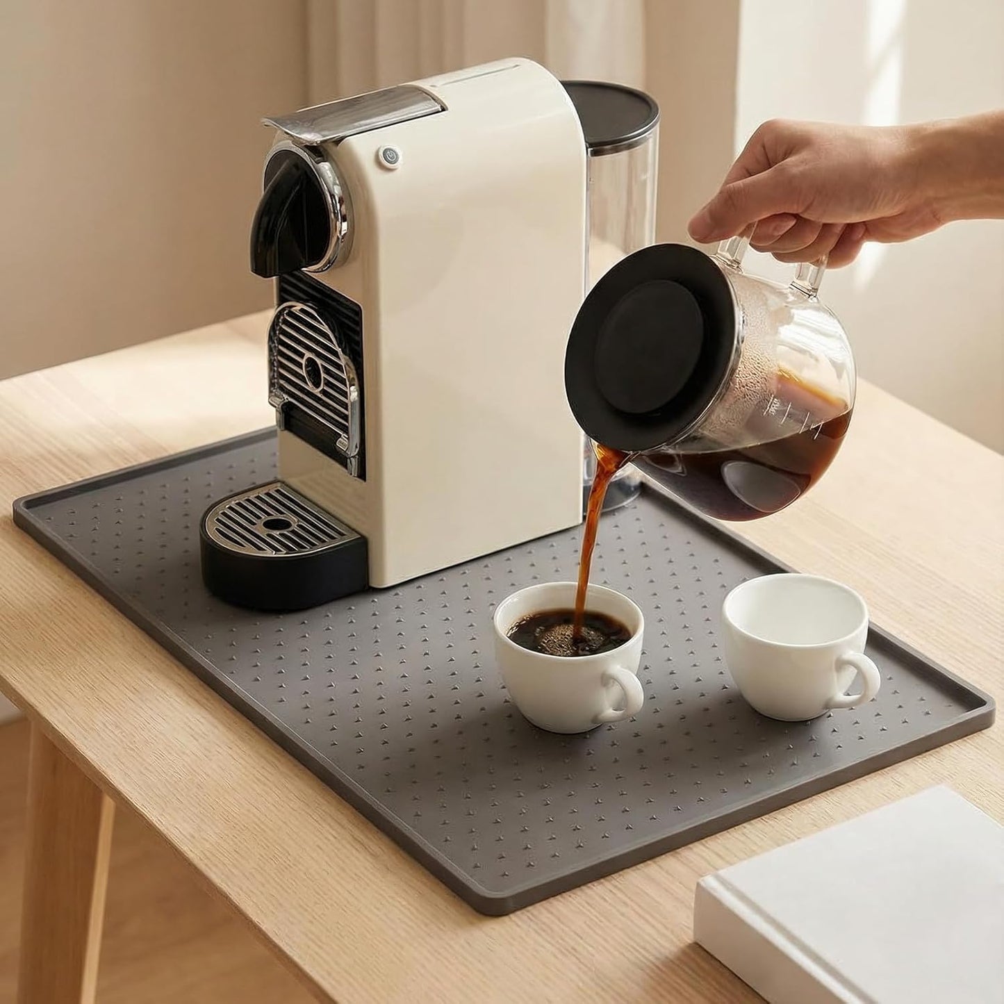 Coffee Mat Non-Slip Waterproof Silicone Bar Mat for Espresso Machine and Coffee Maker Leak-Proof Dish Drying Mats for Kitchen Counter, 11.5"X18.5", Grey
