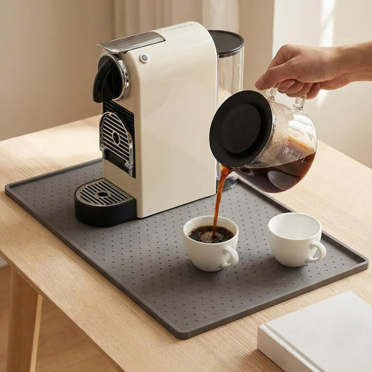 Coffee Mat Non-Slip Waterproof Silicone Bar Mat for Espresso Machine and Coffee Maker Leak-Proof Dish Drying Mats for Kitchen Counter, 11.5"X18.5", Grey