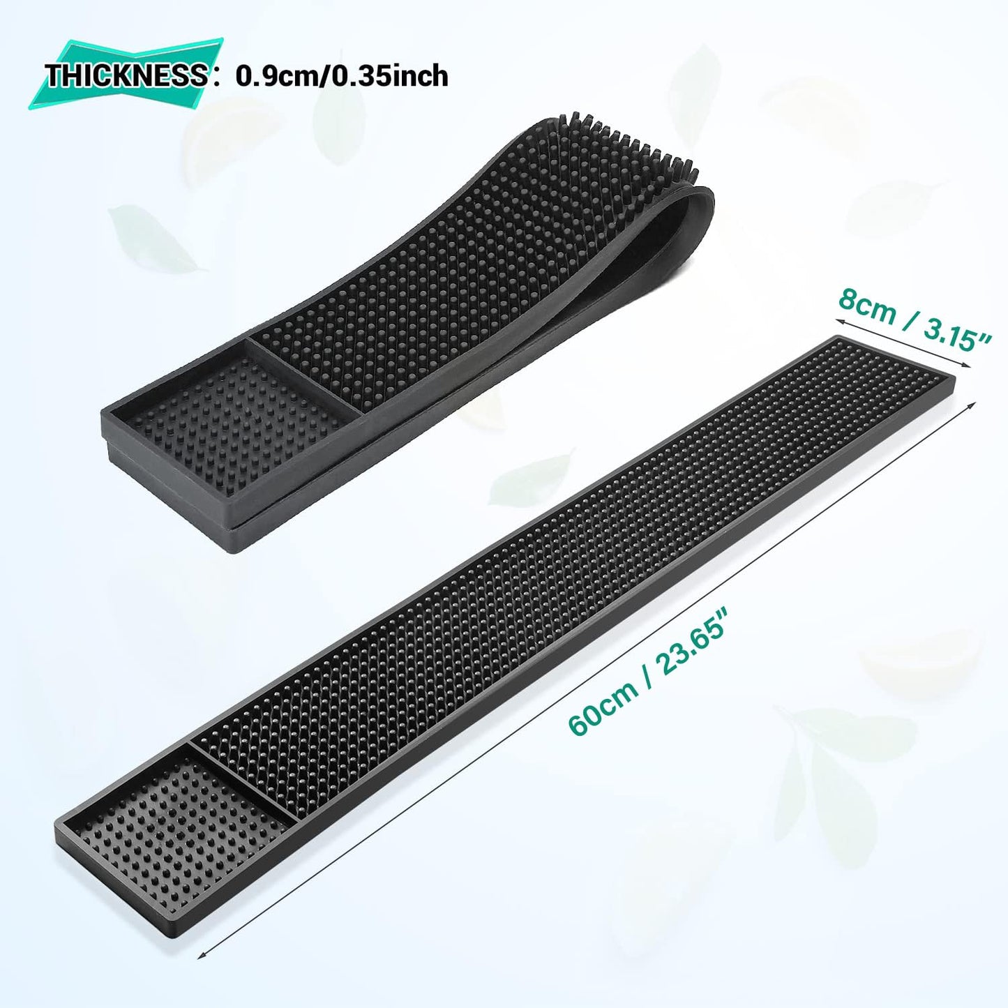 Noverlife 2PCS 23.65 x 3" Rubber Bar Mats, Non-Slip Bar Service Spill Mat Bar Table Mat Restaurant Kitchen Counter Bar Pad for Mixing Drinks, Anti-Skid Heat Resistant Barber Station Mat for Hair Salon