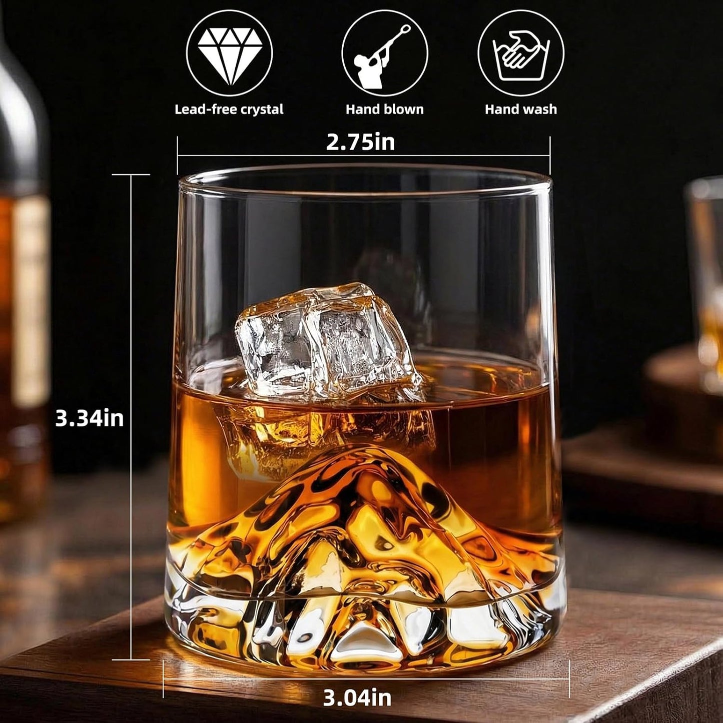 Stemless Wine Glasses Set of 4,8.5 oz Mountain Crystal Whiskey Glasses Gift for Birthday,Christmas, Wedding,Thanksgiving,Dad or Boyfriend on Father's Day