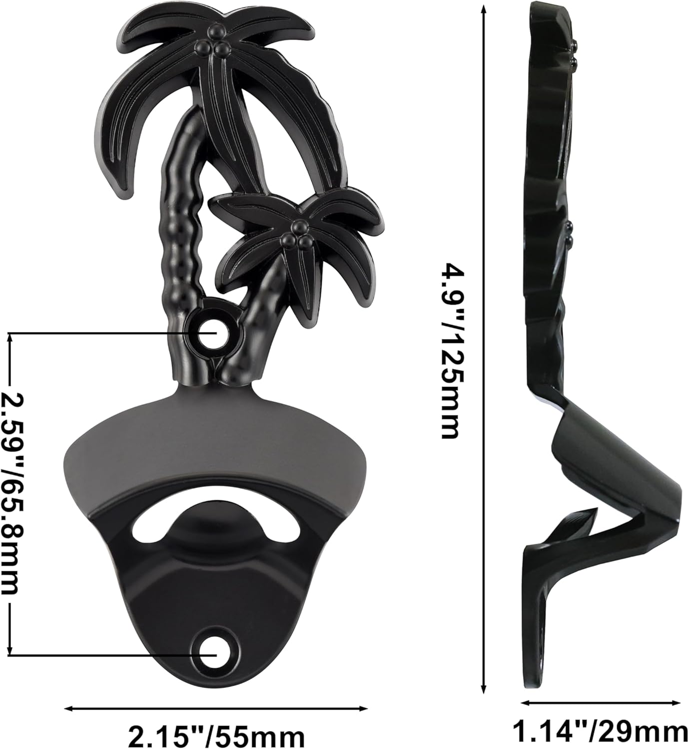 Black Palm Tree Bottle Opener Wall Mount Beer Cap Opener Stainless for Beach Theme