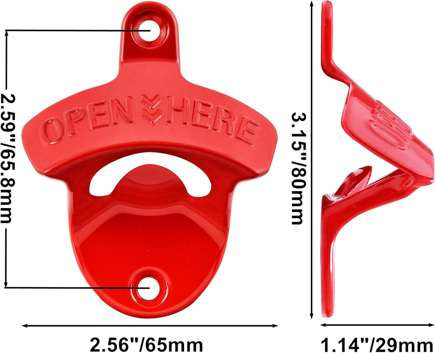 Red Magnetic Wall Mounted Bottle Opener, Stainless Screw in Wall Beer Cap Opener with Magnets for Gift