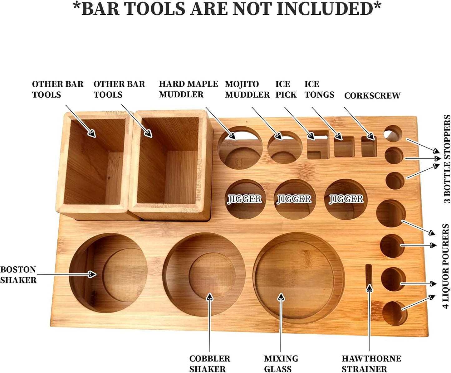 Barillio Bamboo Stand for Bartender Kit Storage (Bar Tools are Not Included) | Cocktail Shaker Set Wood Holder | Perfect Match with Barillio Complete Bar Tool Set