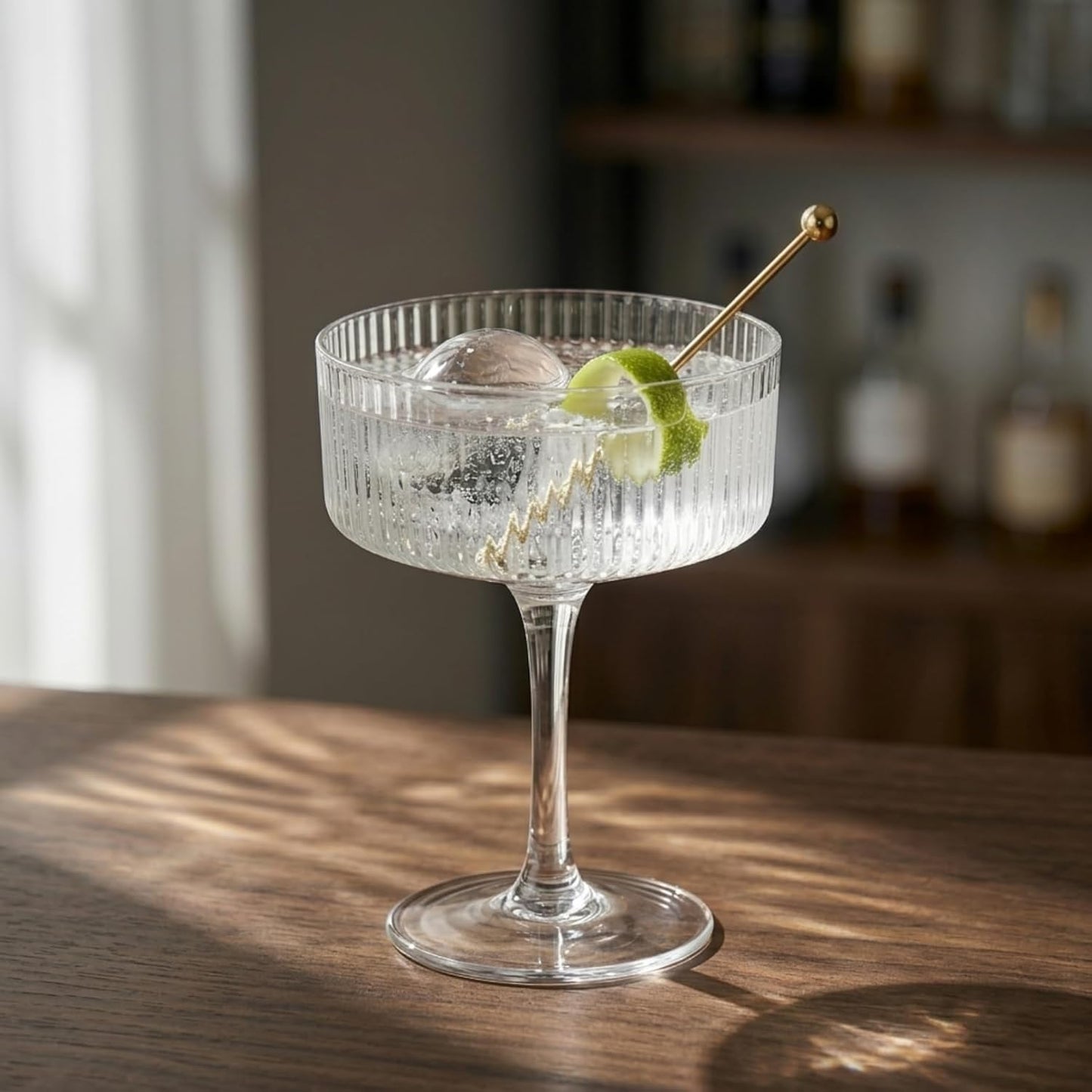 Ciaell Ribbed Coupe Glasses set of 4 - Vintage Cocktail Coupe Glasses - 10 oz Classic Martini Glass - Bar Drinking Glass Set Prefer for Cocktail, Espresso, Wine, Party & Gift