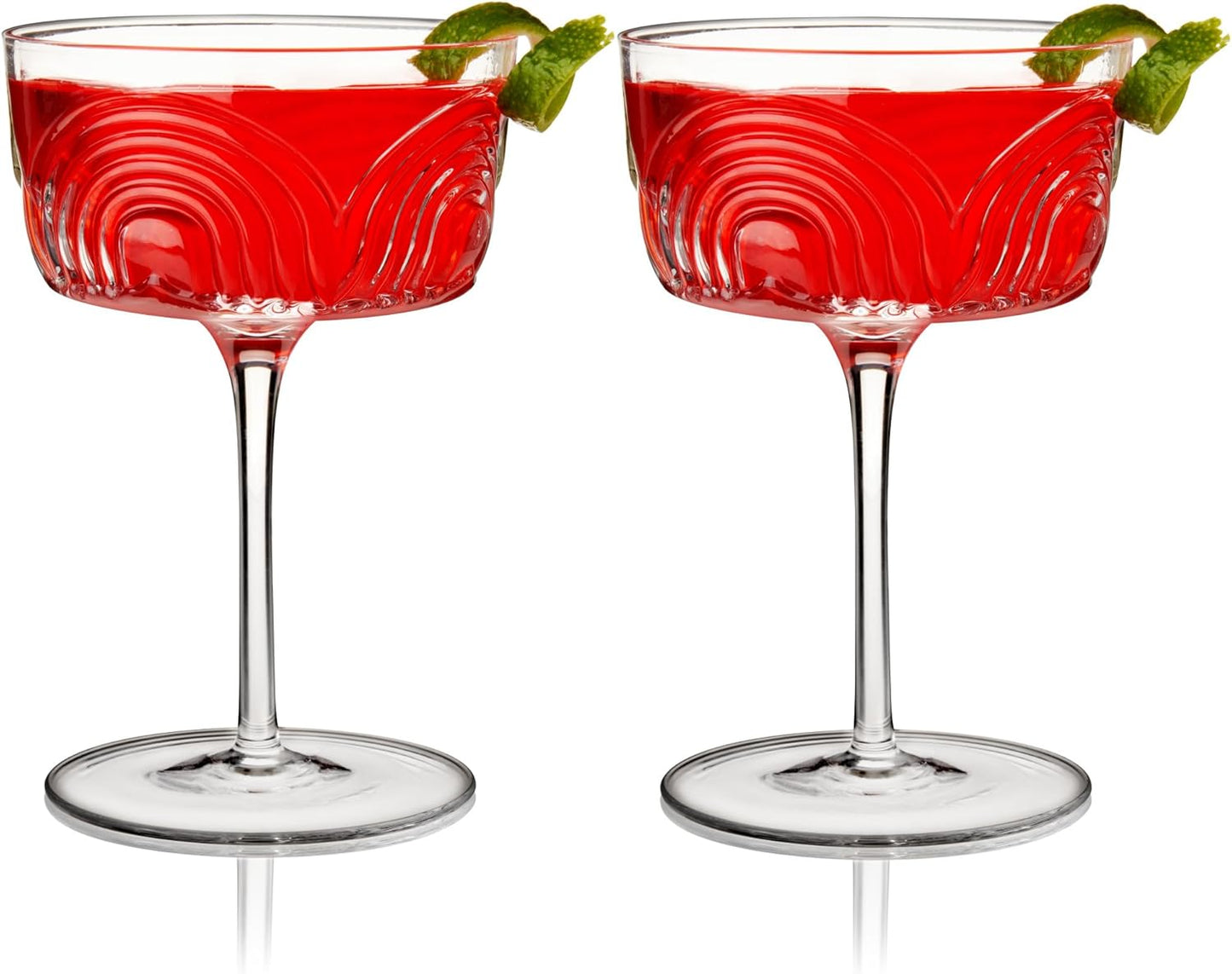 Viski Beau Cocktail Coupe Glasses, Unique Cocktail Glasses Crystal Drinkware, 7.5oz. Cocktail Glasses Stem Vintage Wine Glasses Inspired Set of 2