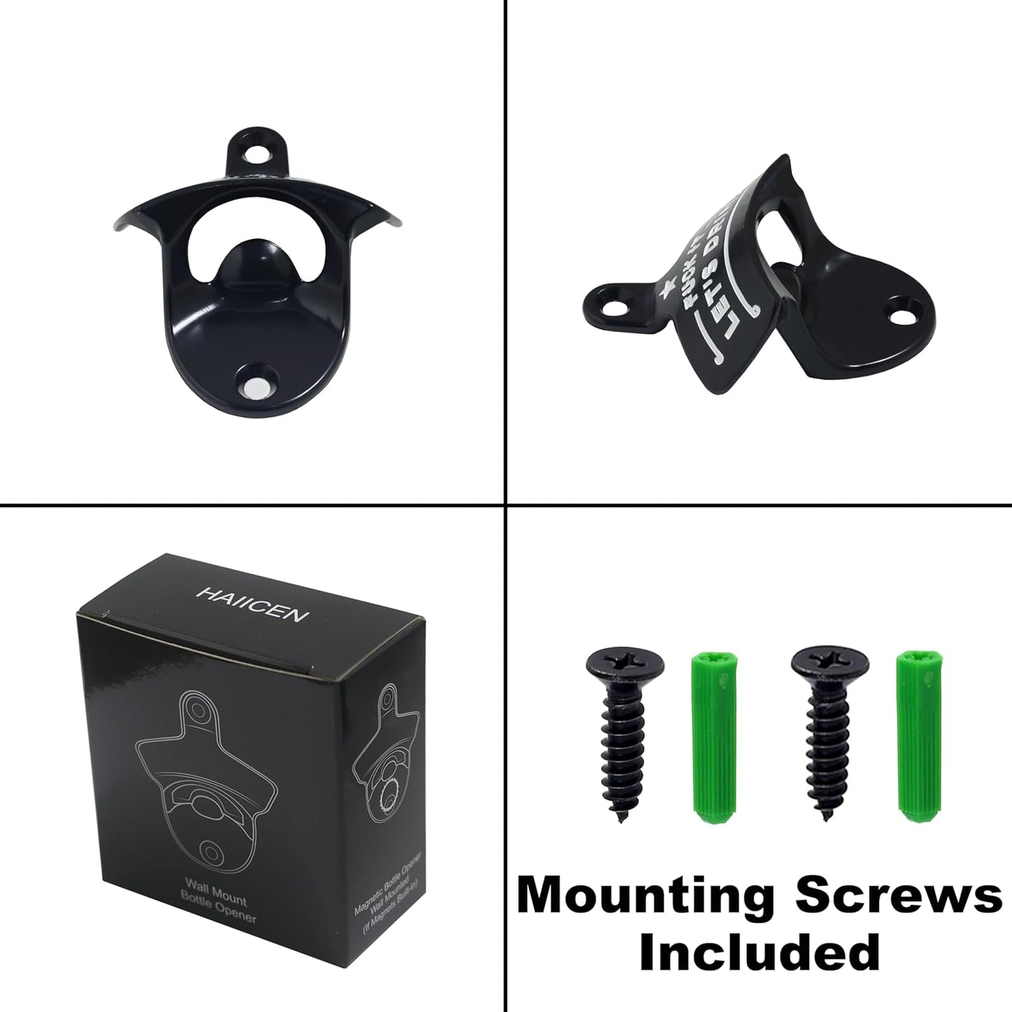 Funny Bottle Opener Wall Mount Black Stainless Post Mountable Beer Cap Opener for Wooden Cooler Caddy