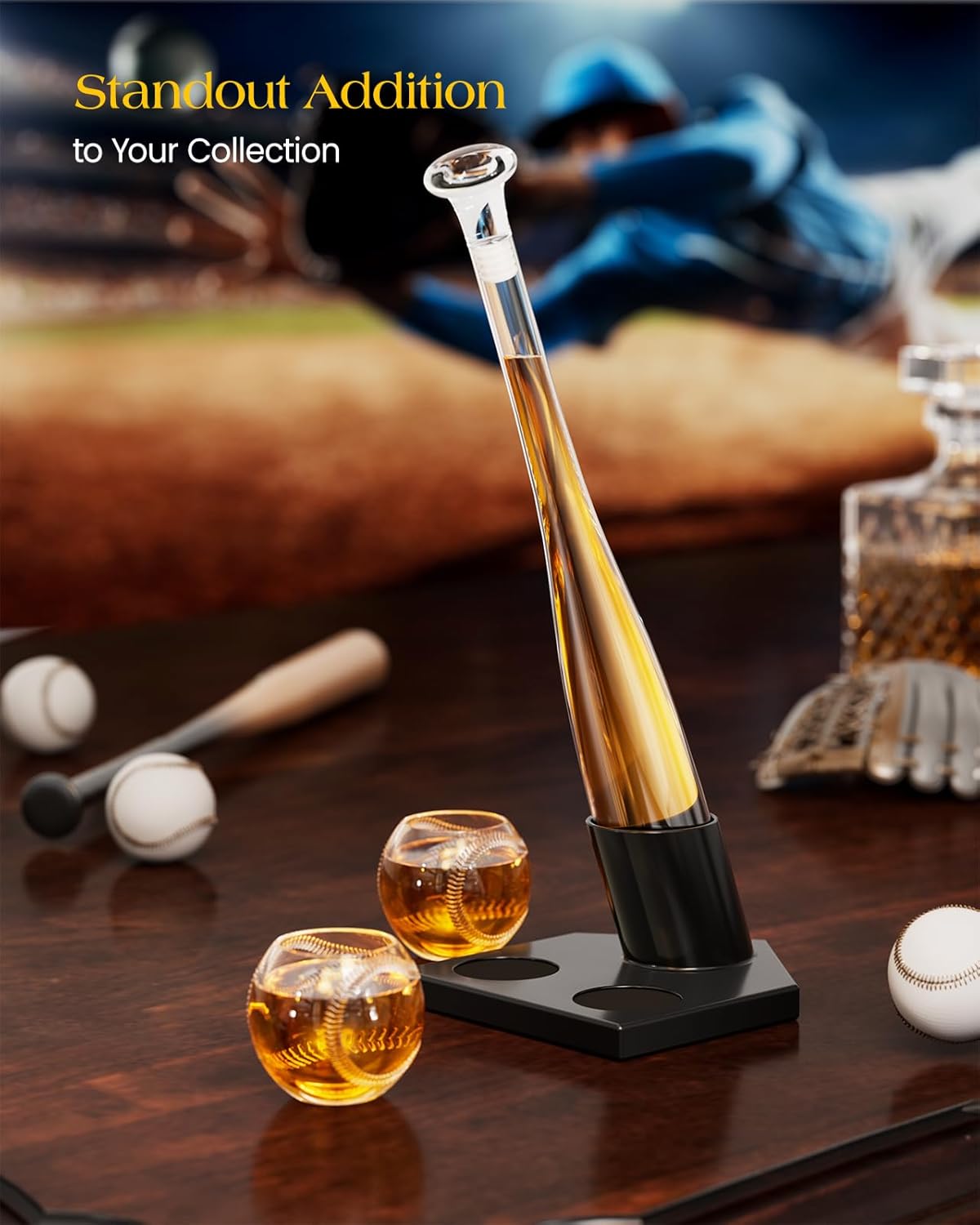 Baseball Gifts for Men, Kollea Whiskey Decanter Sets for Men, 20Oz Baseball Bat Decanter Set with 2 Glasses, Unique Birthday Gift for Dad Him Brother Guys Boyfriend Coach, for Liquor Tequila