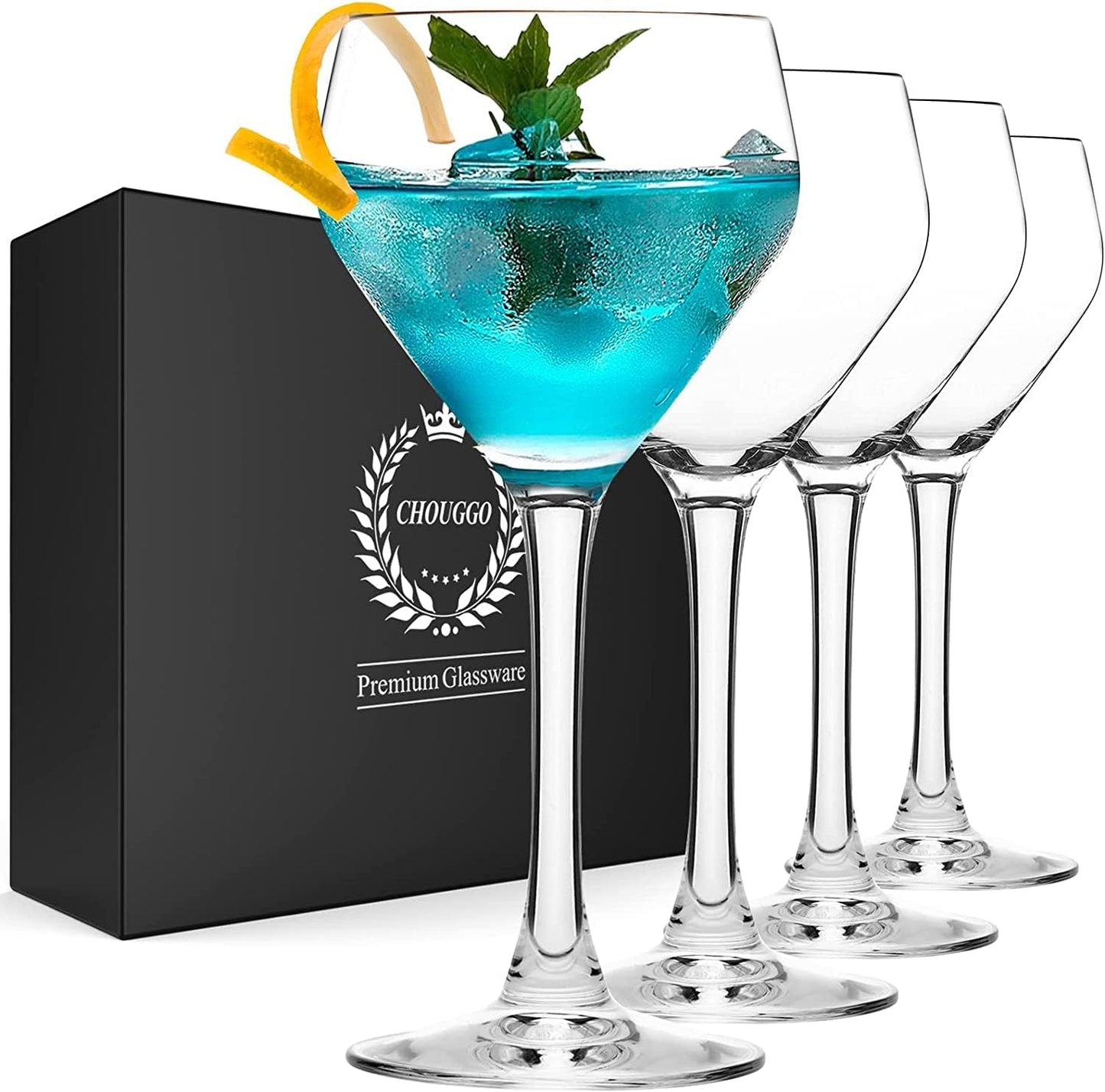 Chouggo Nick & Nora Glasses Cocktail Glasses Set of 4, Hand Blown Premium Crystal Cocktail Glass for Bar, Martini, Cosmopolitan, Manhattan, 6Oz, Clear