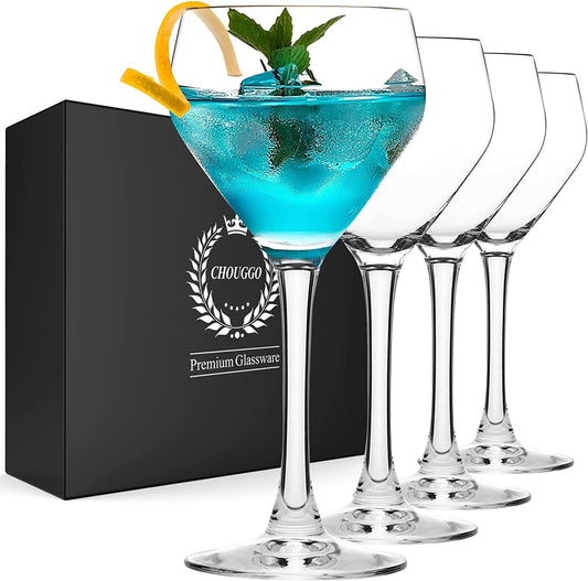 Chouggo Nick & Nora Glasses Cocktail Glasses Set of 4, Hand Blown Premium Crystal Cocktail Glass for Bar, Martini, Cosmopolitan, Manhattan, 6Oz, Clear