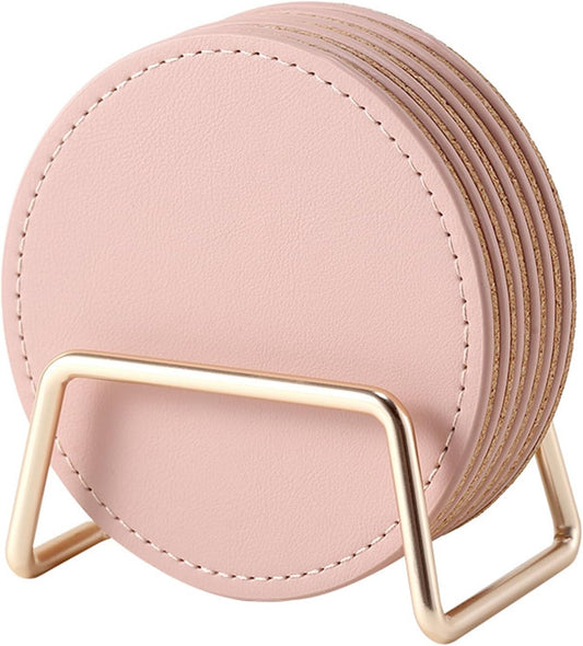 LAKE OF FIRE Coasters Set of 6 with Holder - 3.9-Inch Drink Coasters, Suitable for Various Types of Cups, Tabletop, and Home Décor(Pink)