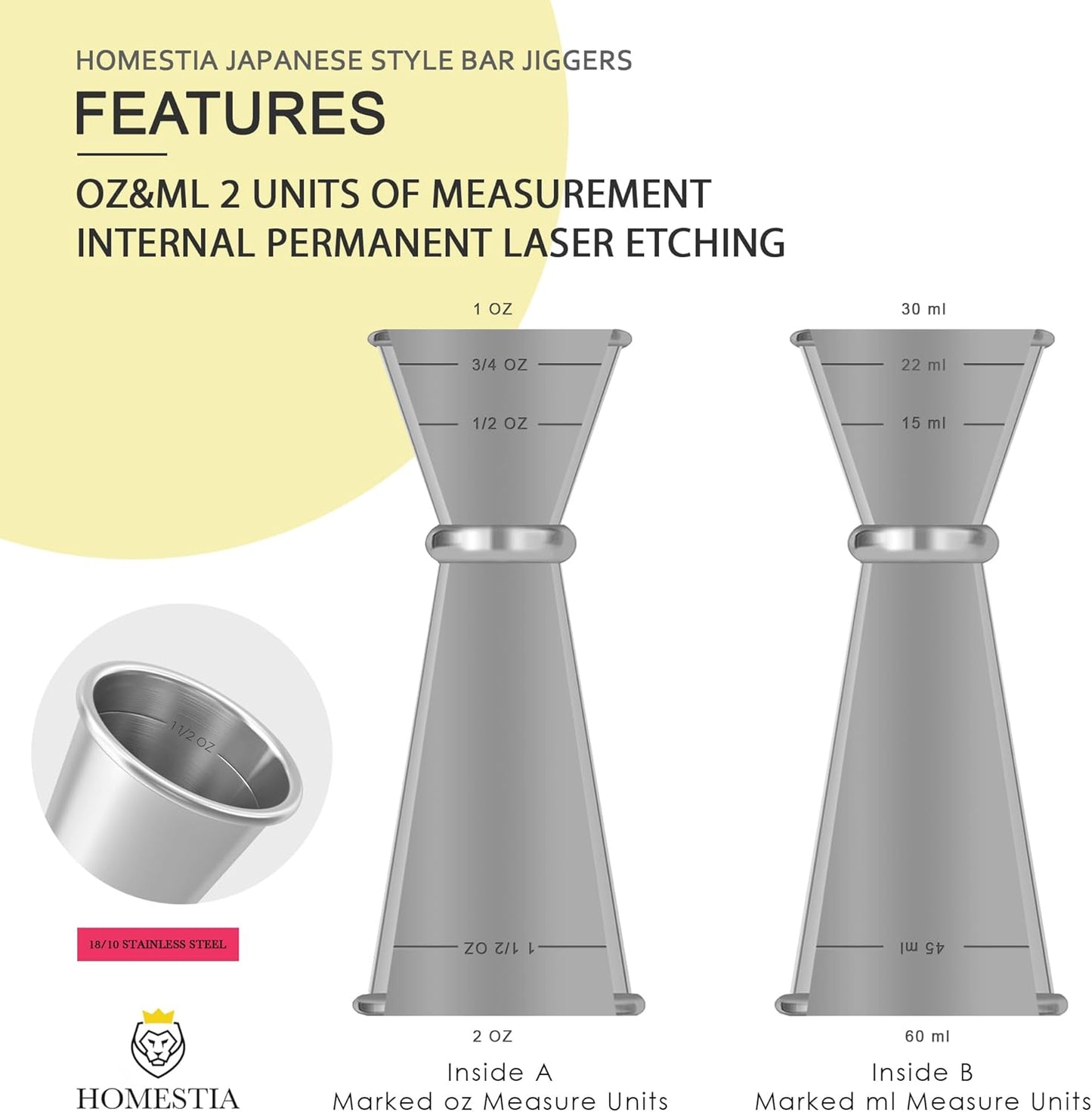 Homestia 3 Pcs Muddler for Cocktails Set, 10'' Muddler, 12'' Cocktail Spoon & 1 OZ/2 OZ Double Jigger Mixing Tool Set, Stainless Steel Silver Bar Tool Set for Beverages Drinks Mixing Home Bar